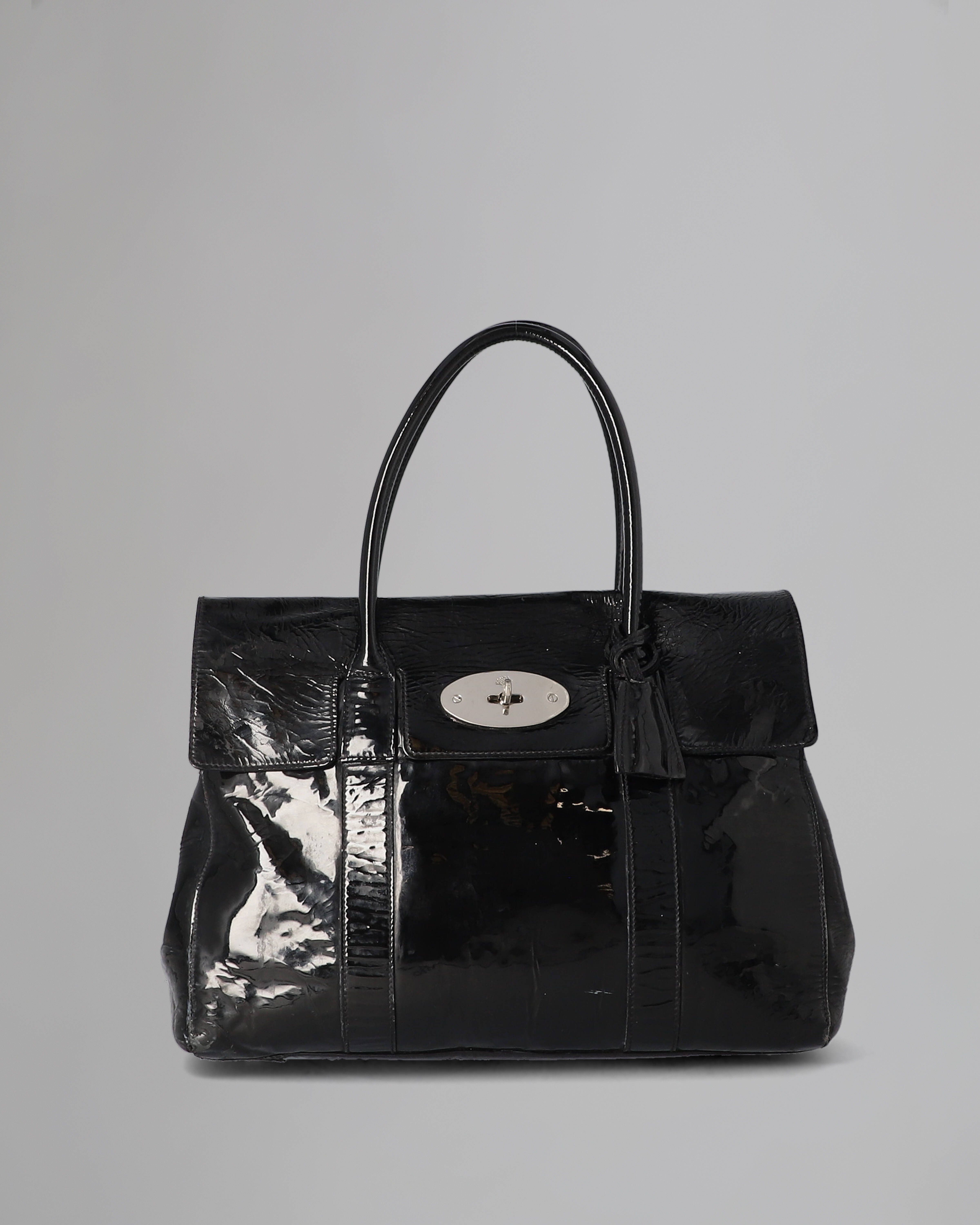 Bayswater Pre Loved Black Patent Pre Loved Bags Mulberry