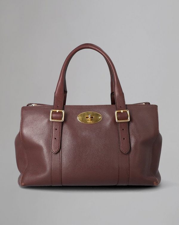 Bayswater Double Zipped Tote Pre Loved Oxblood Small Classic Grain Pre Loved Bags Mulberry