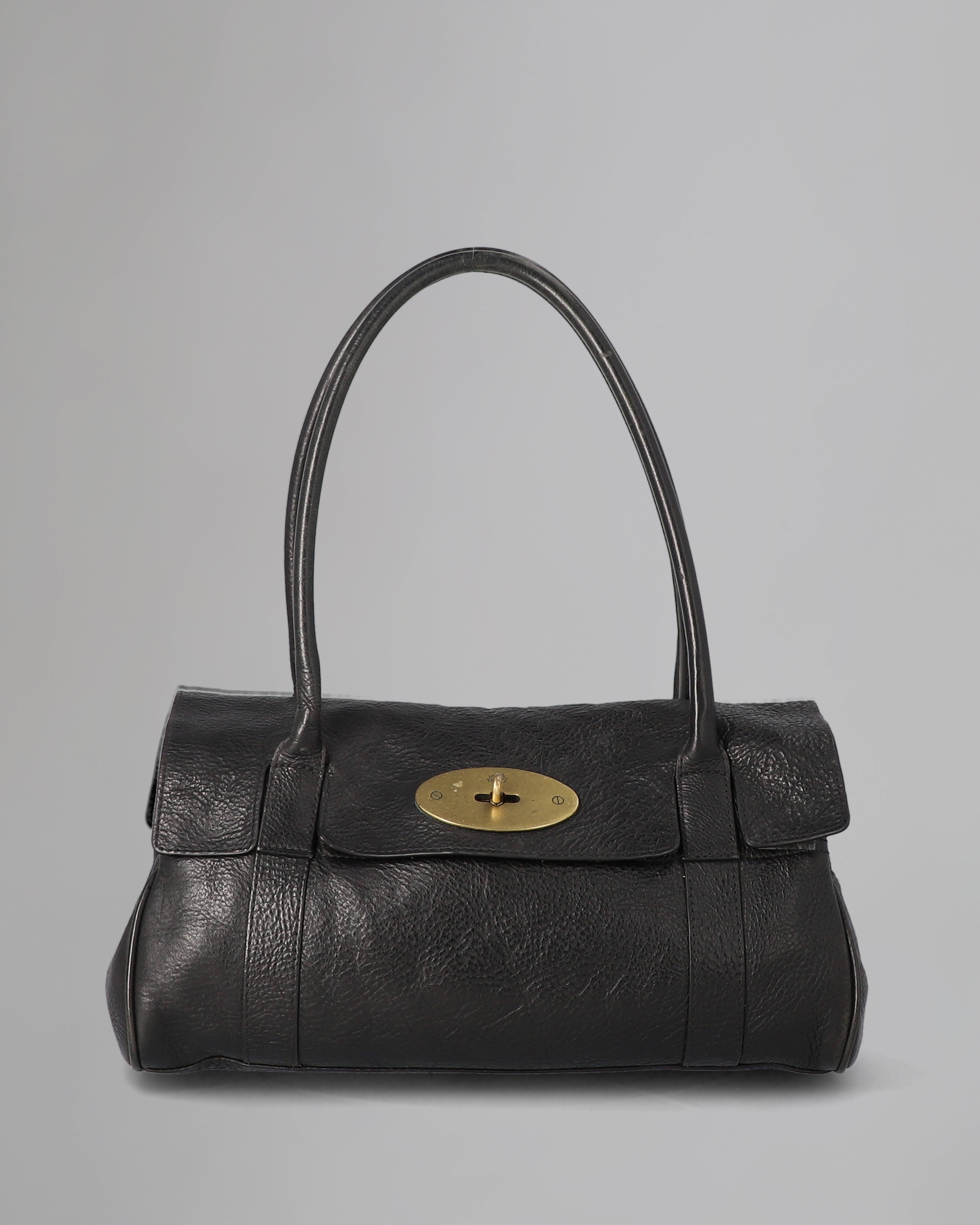East West Bayswater Pre Loved Black Naturally Tanned Leather Pre Loved Bags Mulberry