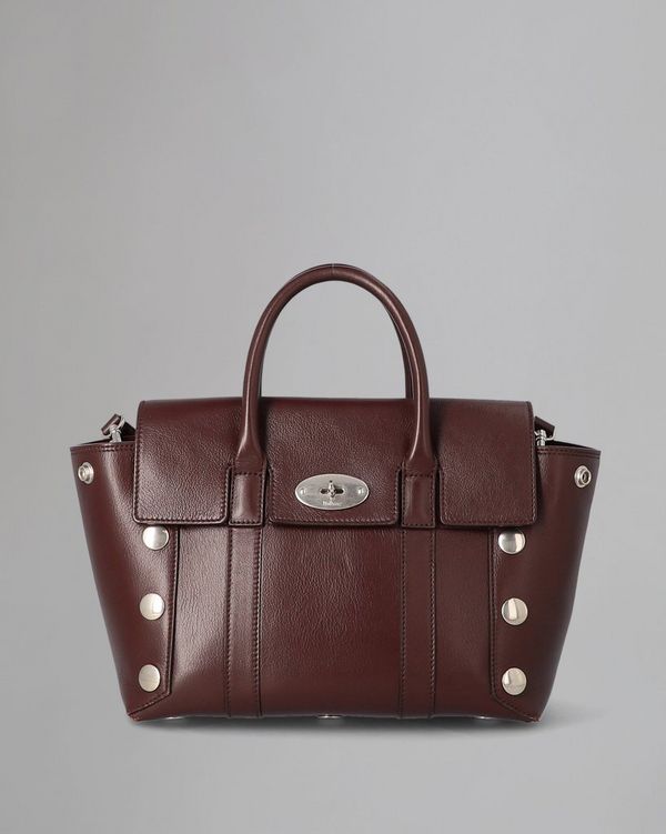 Small Bayswater Pre Loved Oxblood Smooth Calf with stu Pre Loved Bags Mulberry