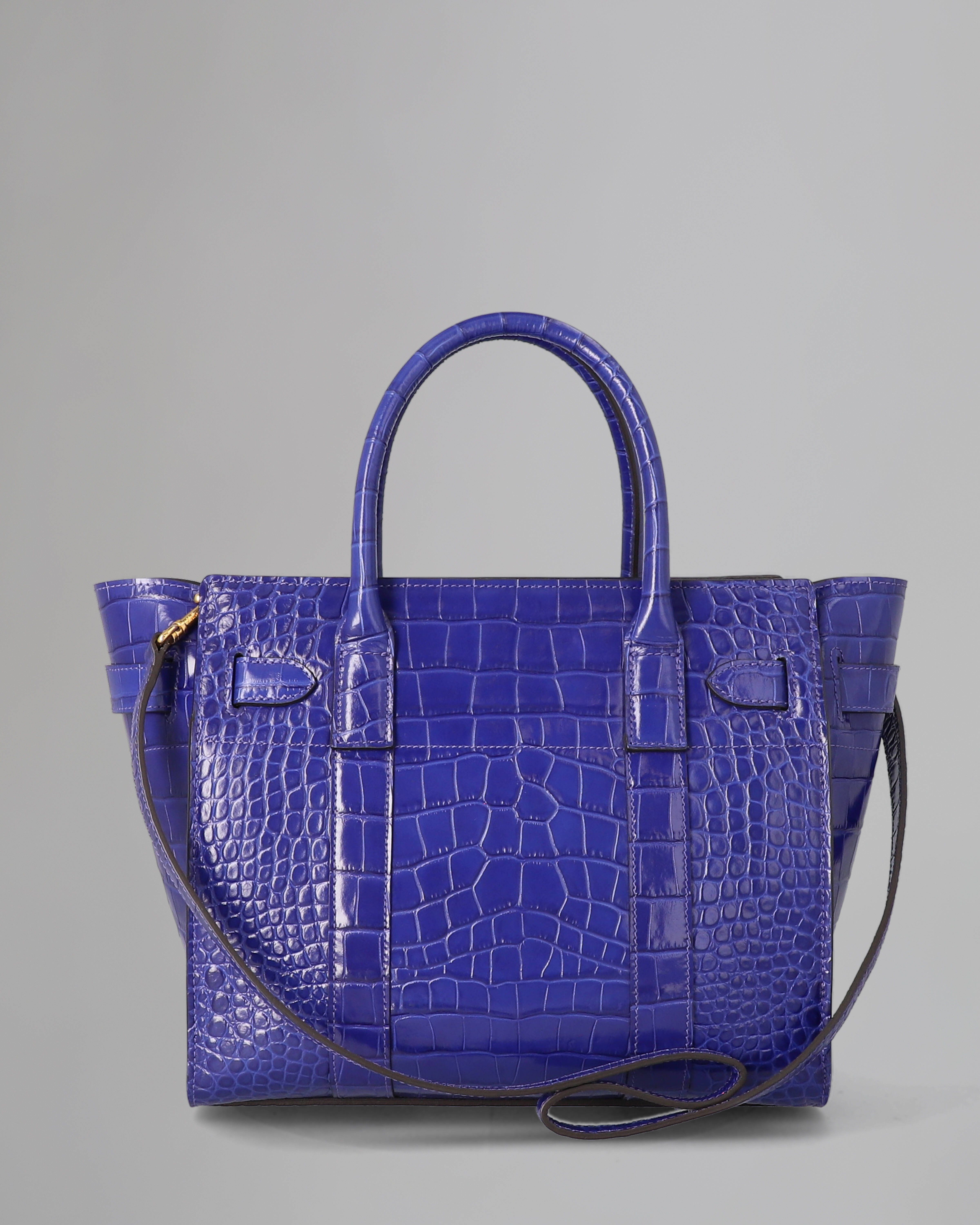 Mulberry | Small Zipped Bayswater | Pre-Loved | Cobalt Blue Shiny Croc