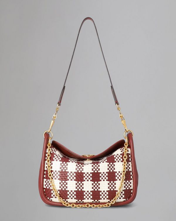 Small Leighton Pre Loved Venetian Red Vichy Woven Check Pre Loved Bags Mulberry