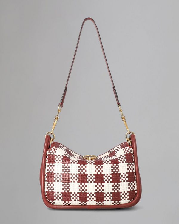 Small Leighton Pre Loved Venetian Red Vichy Woven Check Pre Loved Bags Mulberry