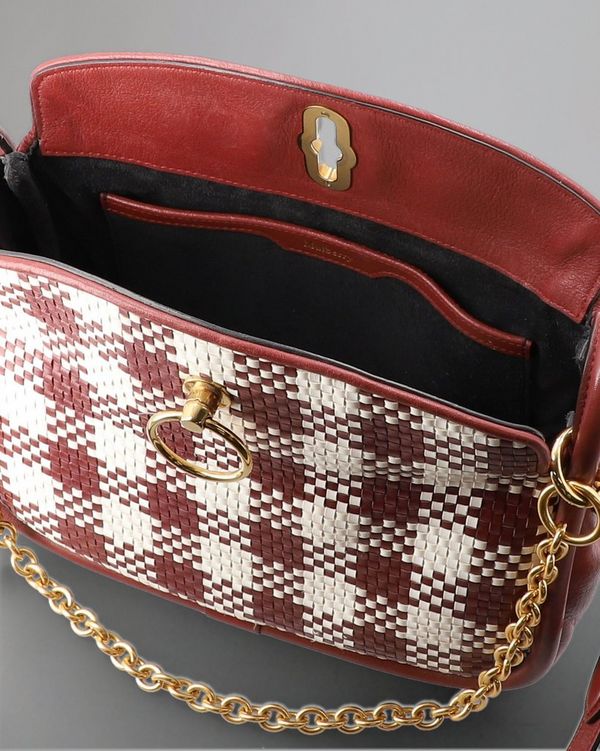 Small Leighton Pre Loved Venetian Red Vichy Woven Check Pre Loved Bags Mulberry