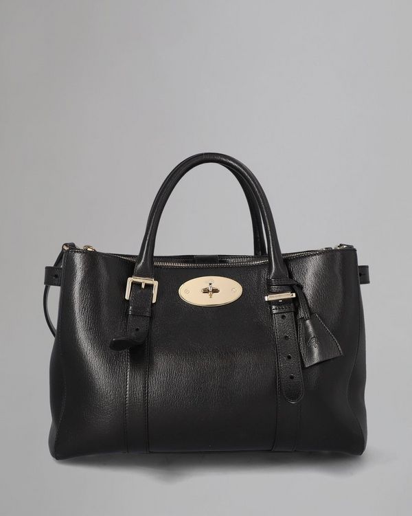 Mulberry Bayswater Double Zip Tote Pre-Loved Black Shiny Goat