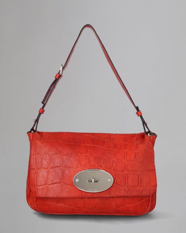 Bayswater Clutch Pre Loved Coral Giant Croc Print Pre Loved Bags Mulberry