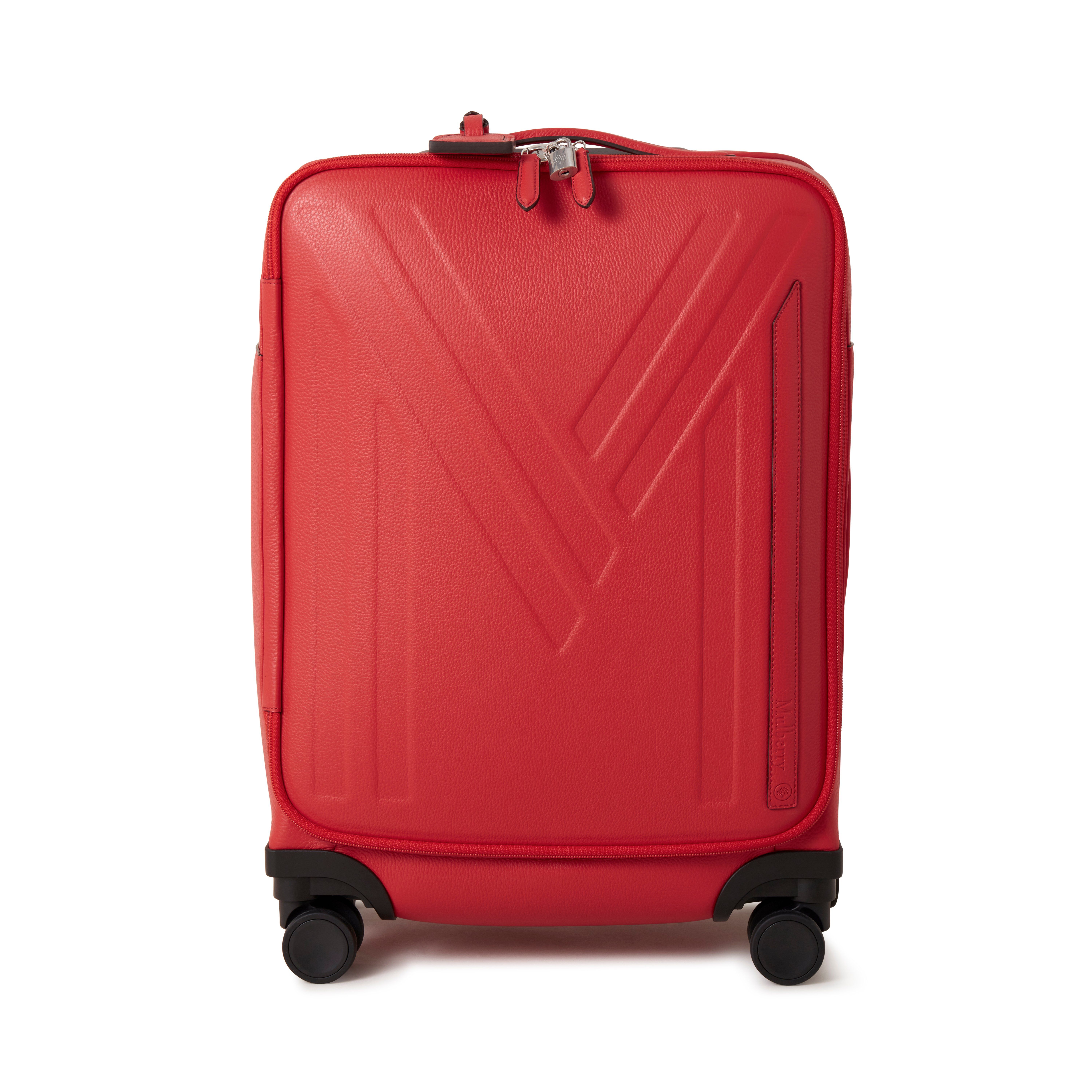 Mulberry Leather 4 Wheel Suitcase In Red