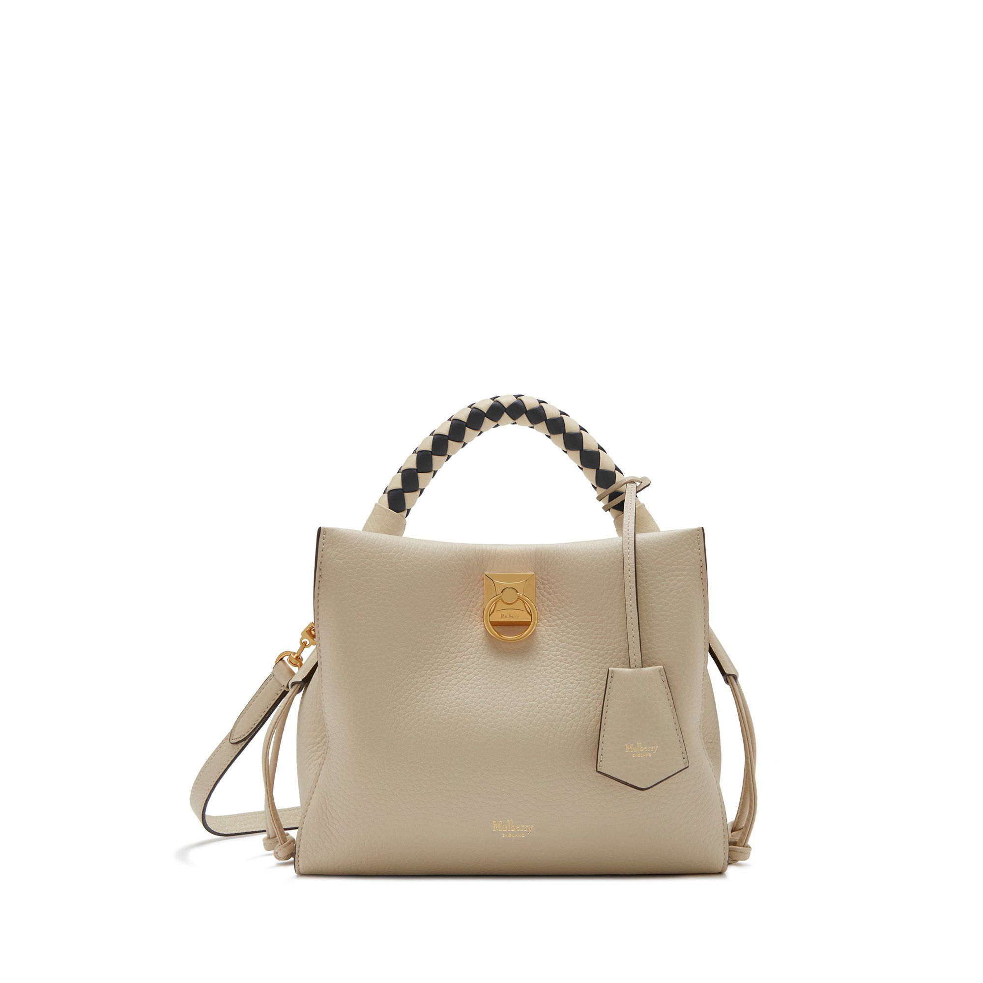 Mulberry Small Iris Leather Top Handle Bag In Chalk-midnight