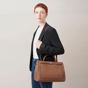 M Zipped Tote, Teak Matte Smooth Calf, Women