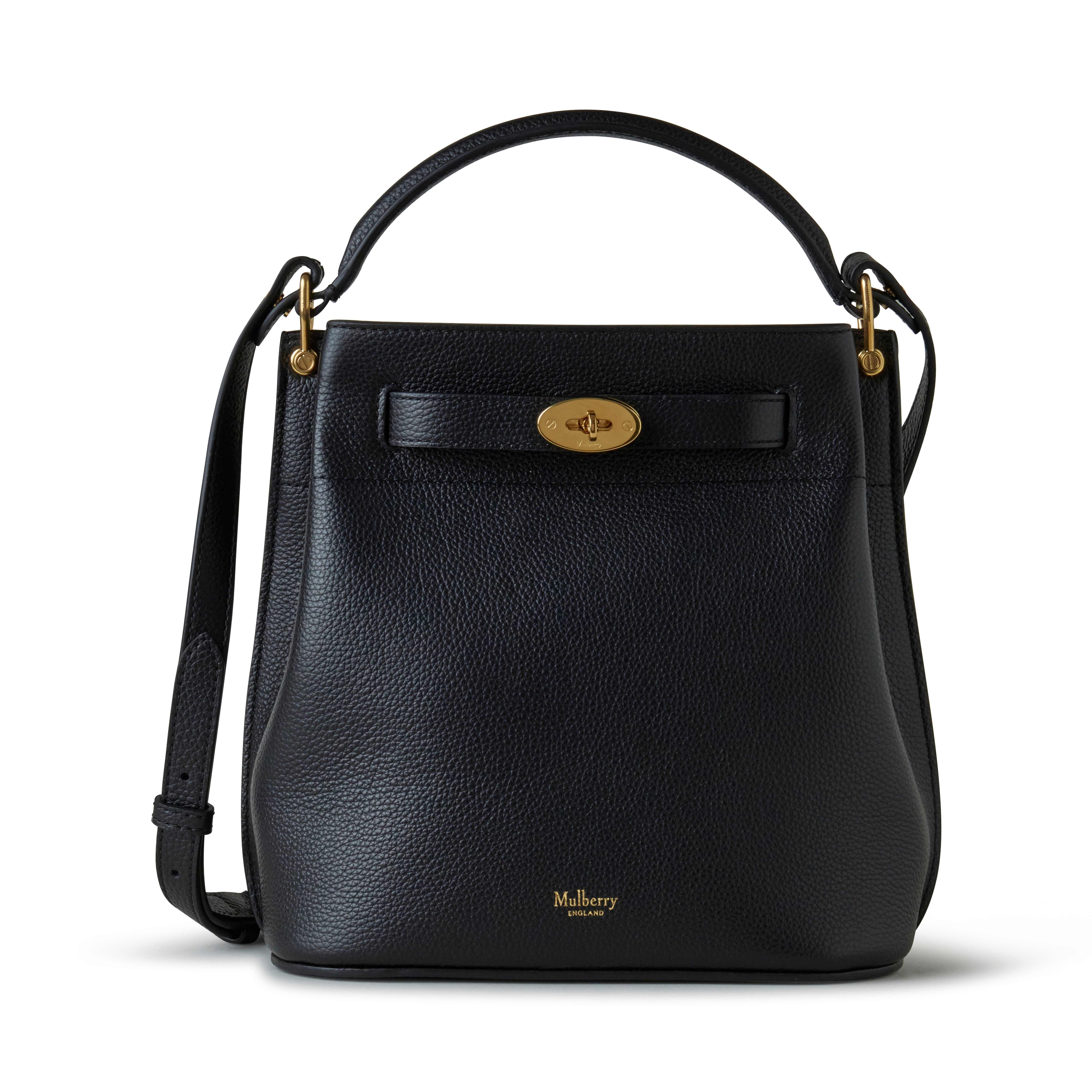 Mulberry 'small Islington' Black Bucket Bag With Twist Lock Closure In Black