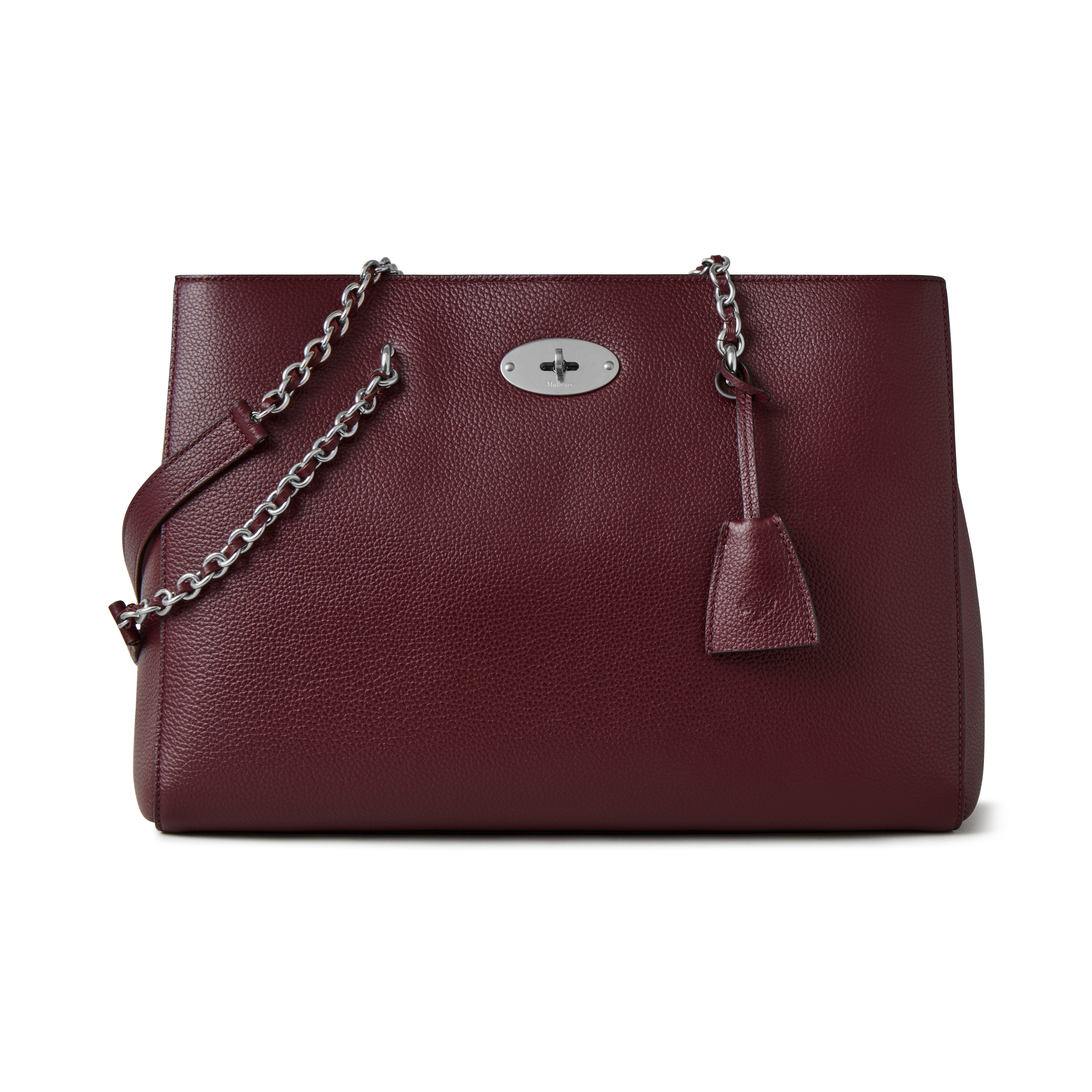 Mulberry Lily Chain Leather Tote In Black Cherry