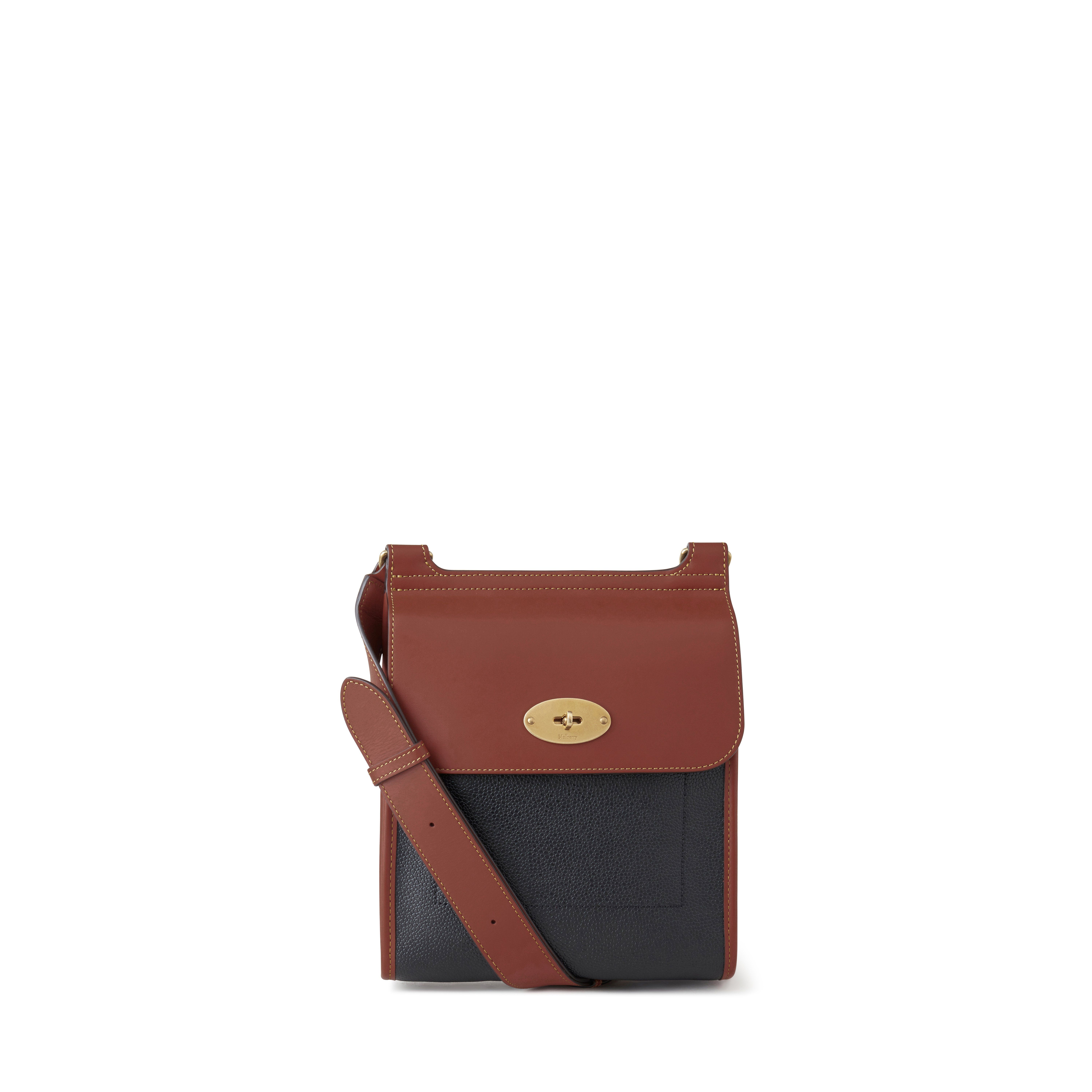Mulberry Small Antony Leather Messenger Bag In Black-cognac