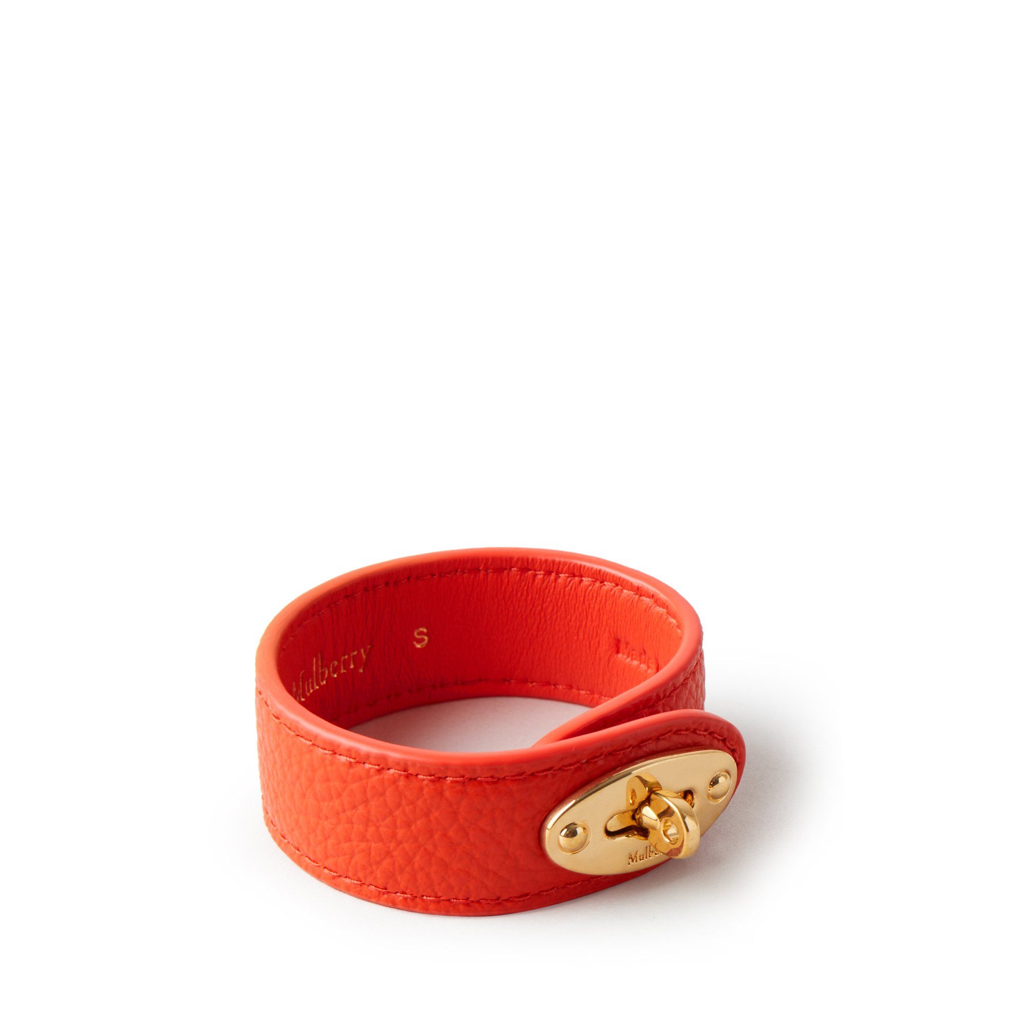 Shop Mulberry Bayswater Leather Bracelet In Coral Orange