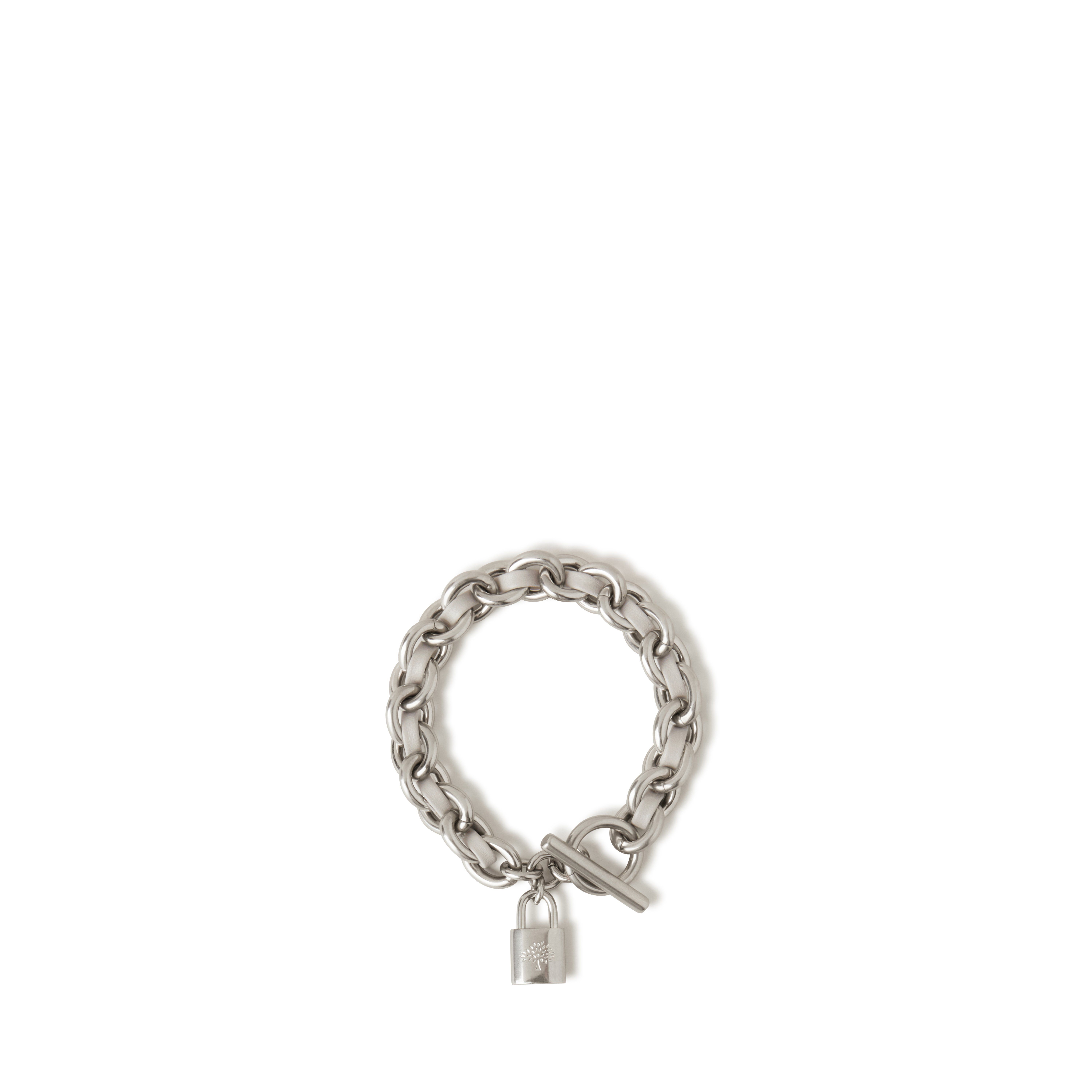 Mulberry Lily Leather Chain Bracelet Medium In Pale Grey