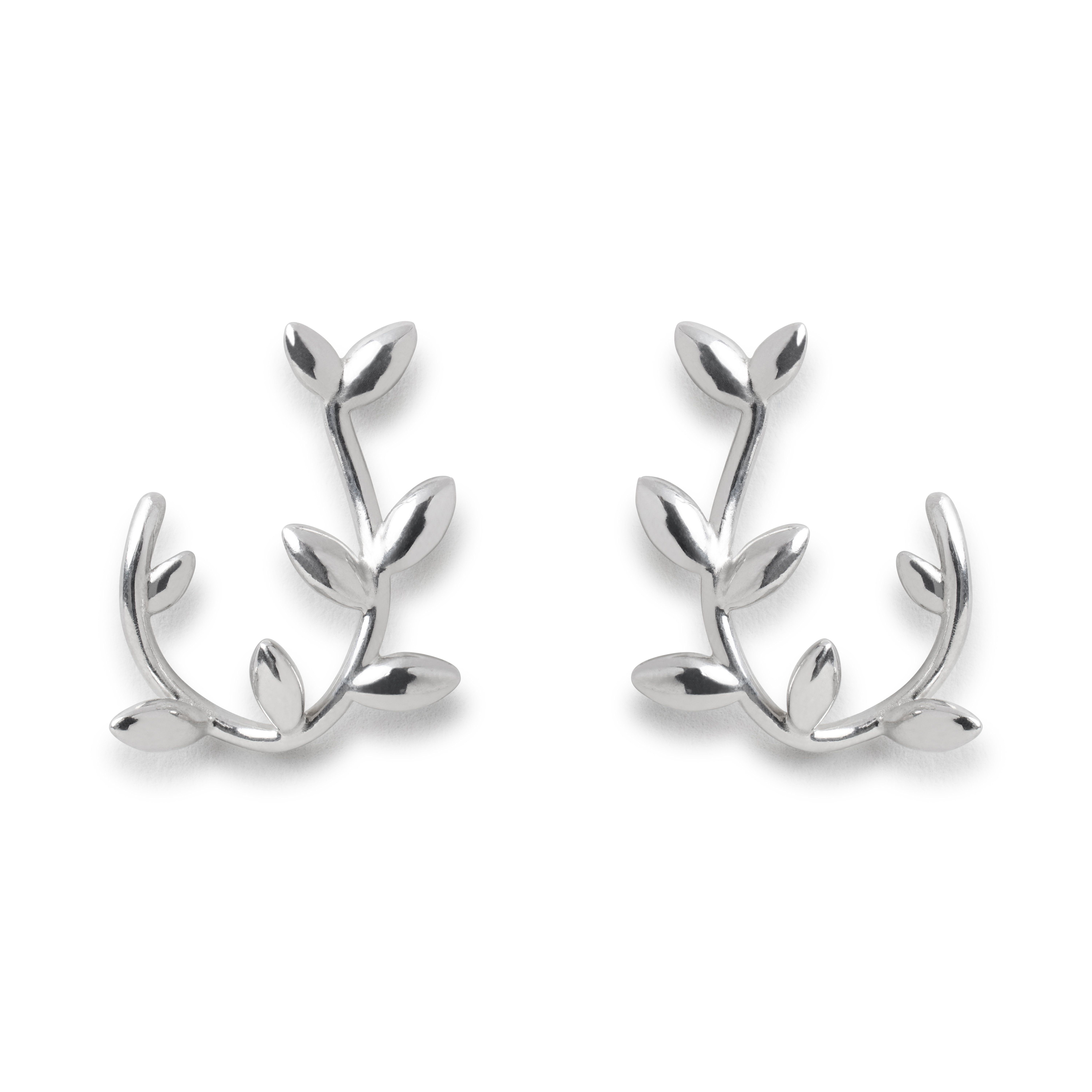 Mulberry Women's Leaf Hoop Earrings New Silver
