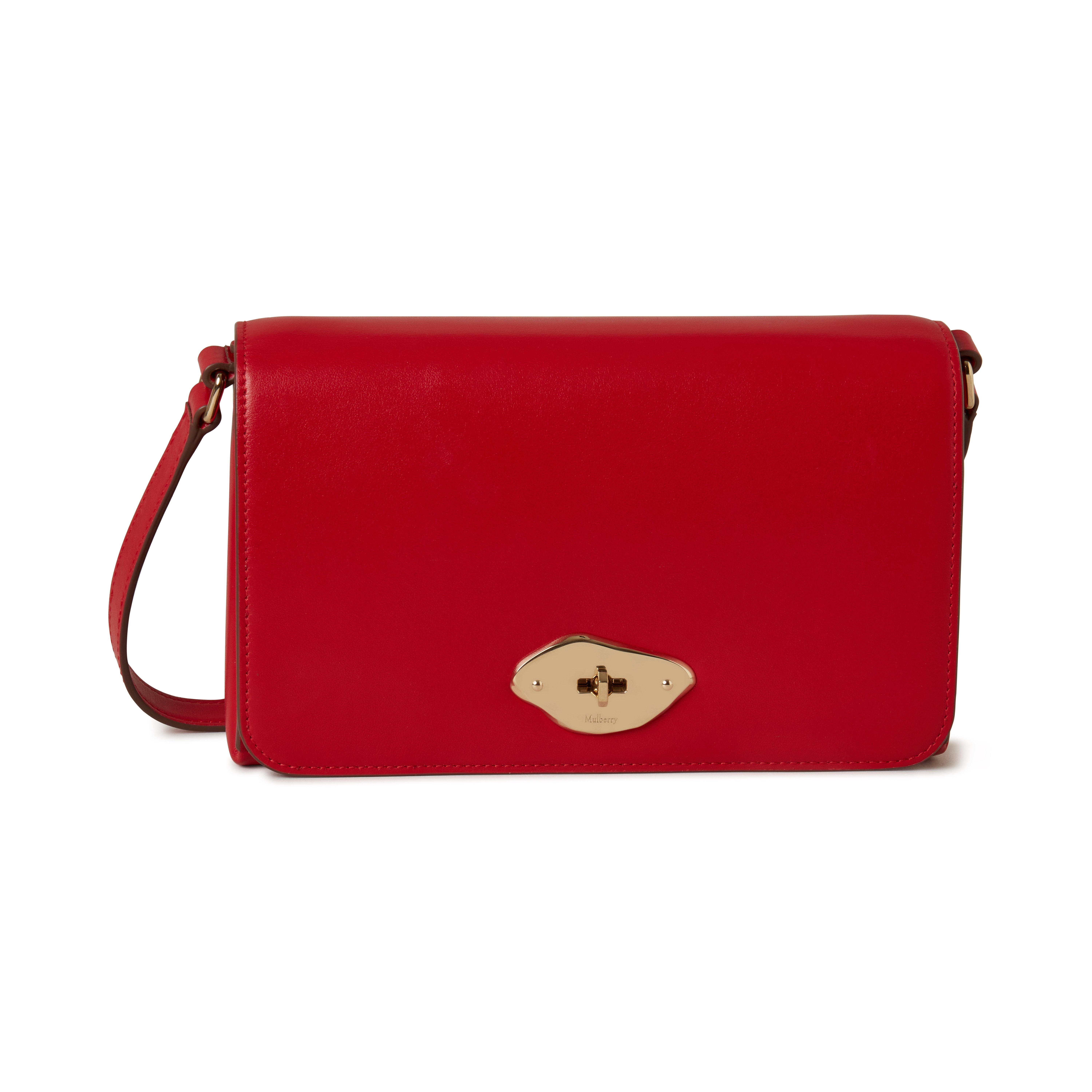 Mulberry Lana High Gloss Leather Wallet On A Strap In Scarlet Red