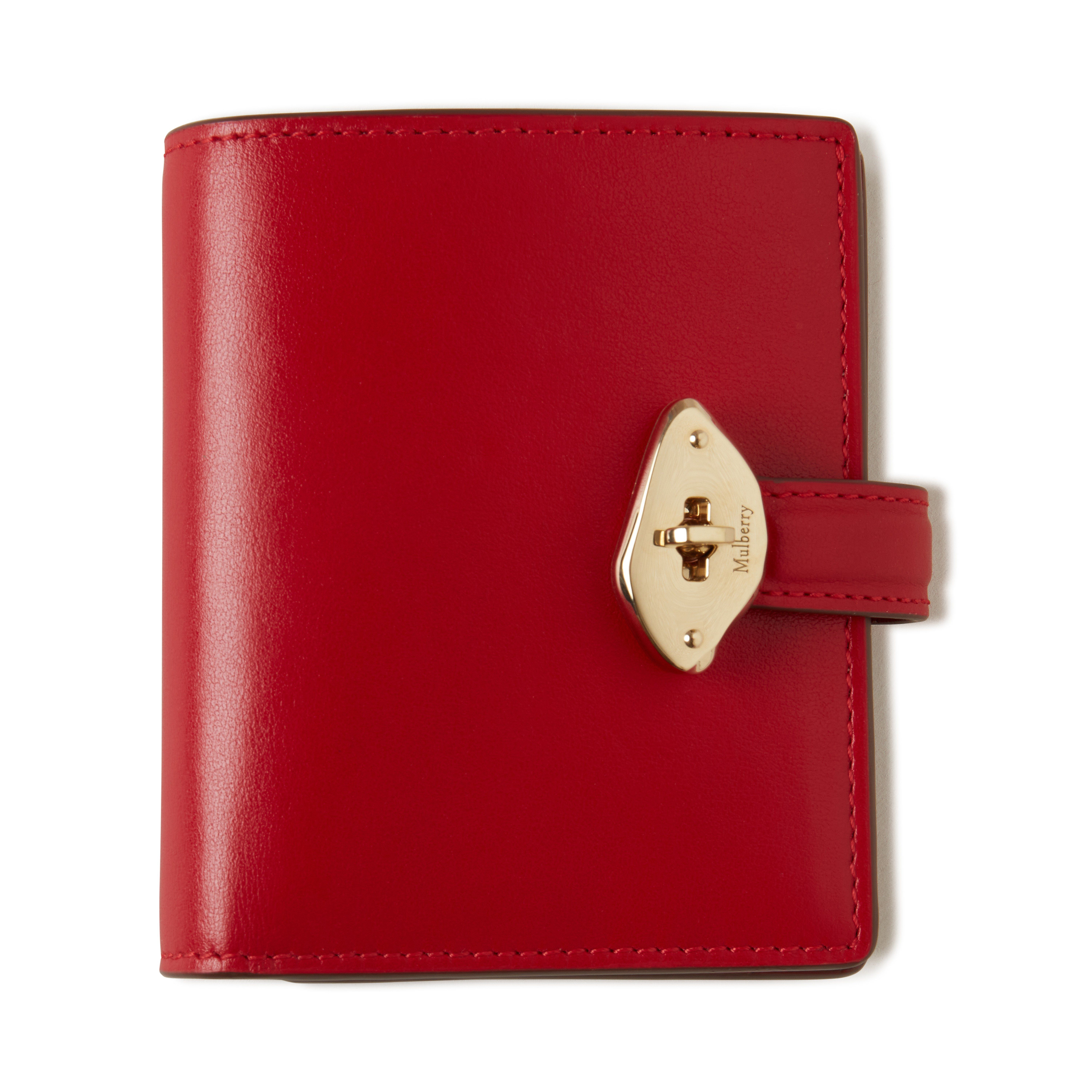 Mulberry Lana Compact High Gloss Leather Bifold Wallet In Scarlet Red