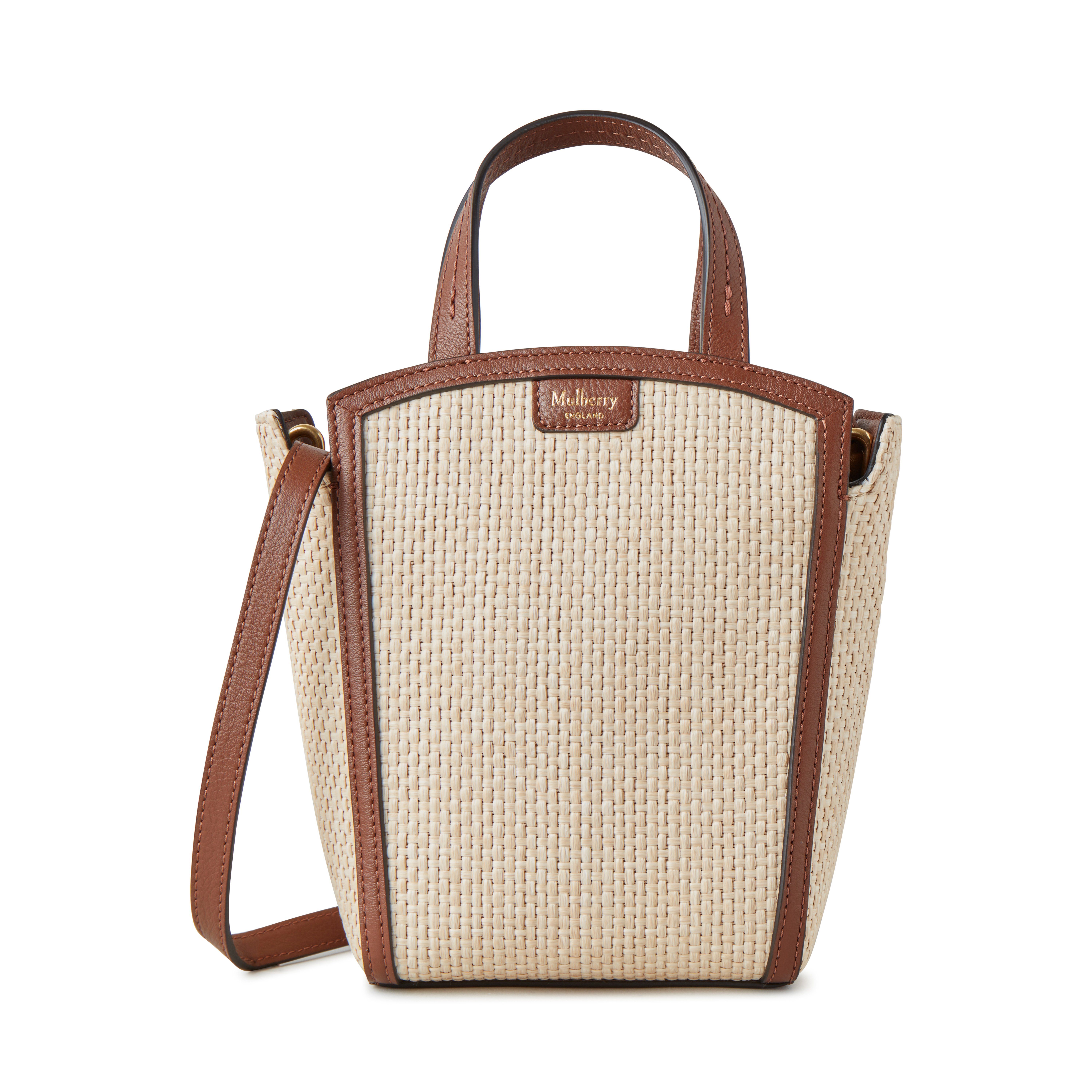 Mulberry Mini Clovelly Raffia Tote In Ecru-bright Oak