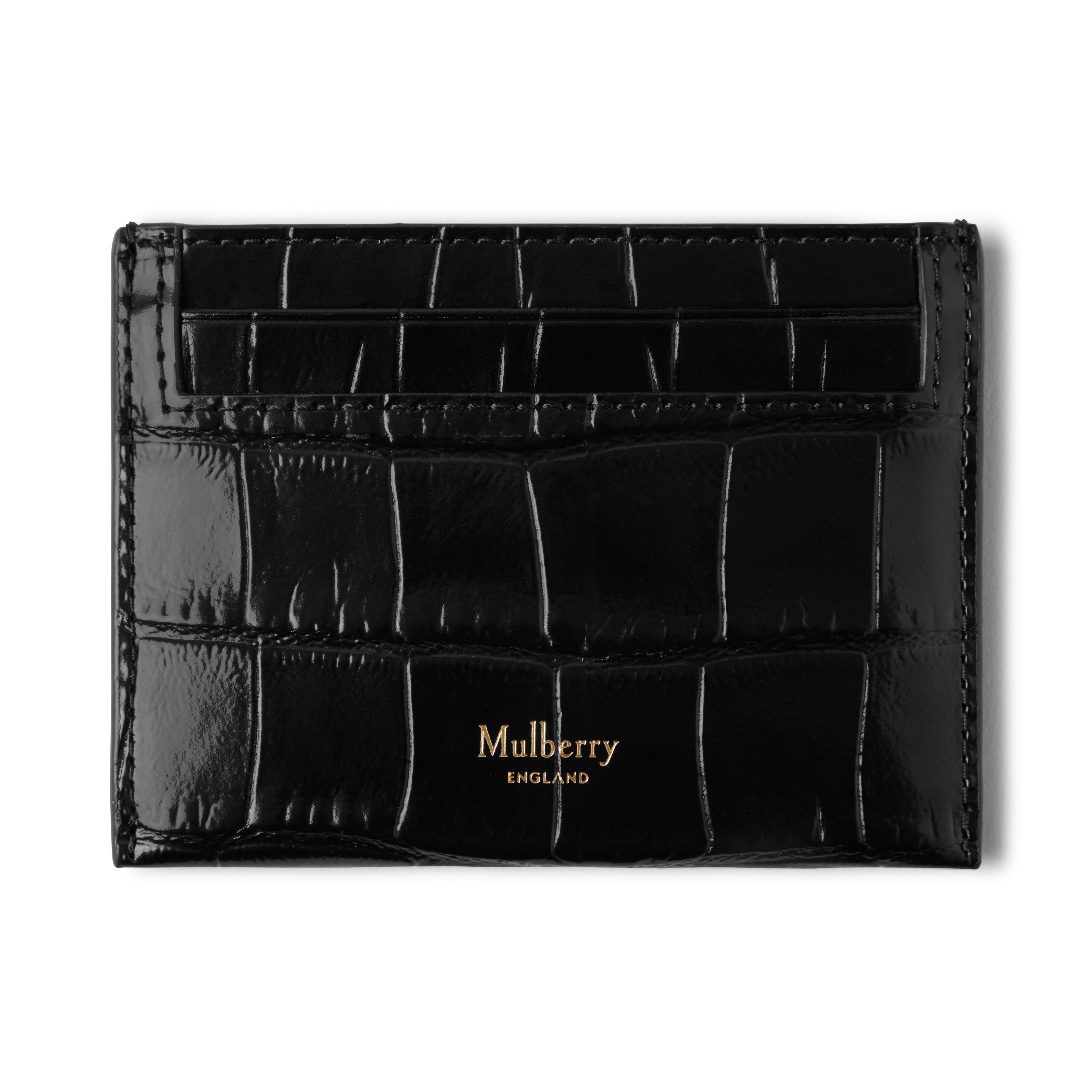 Mulberry Croc Embossed Leather Card Case In Black