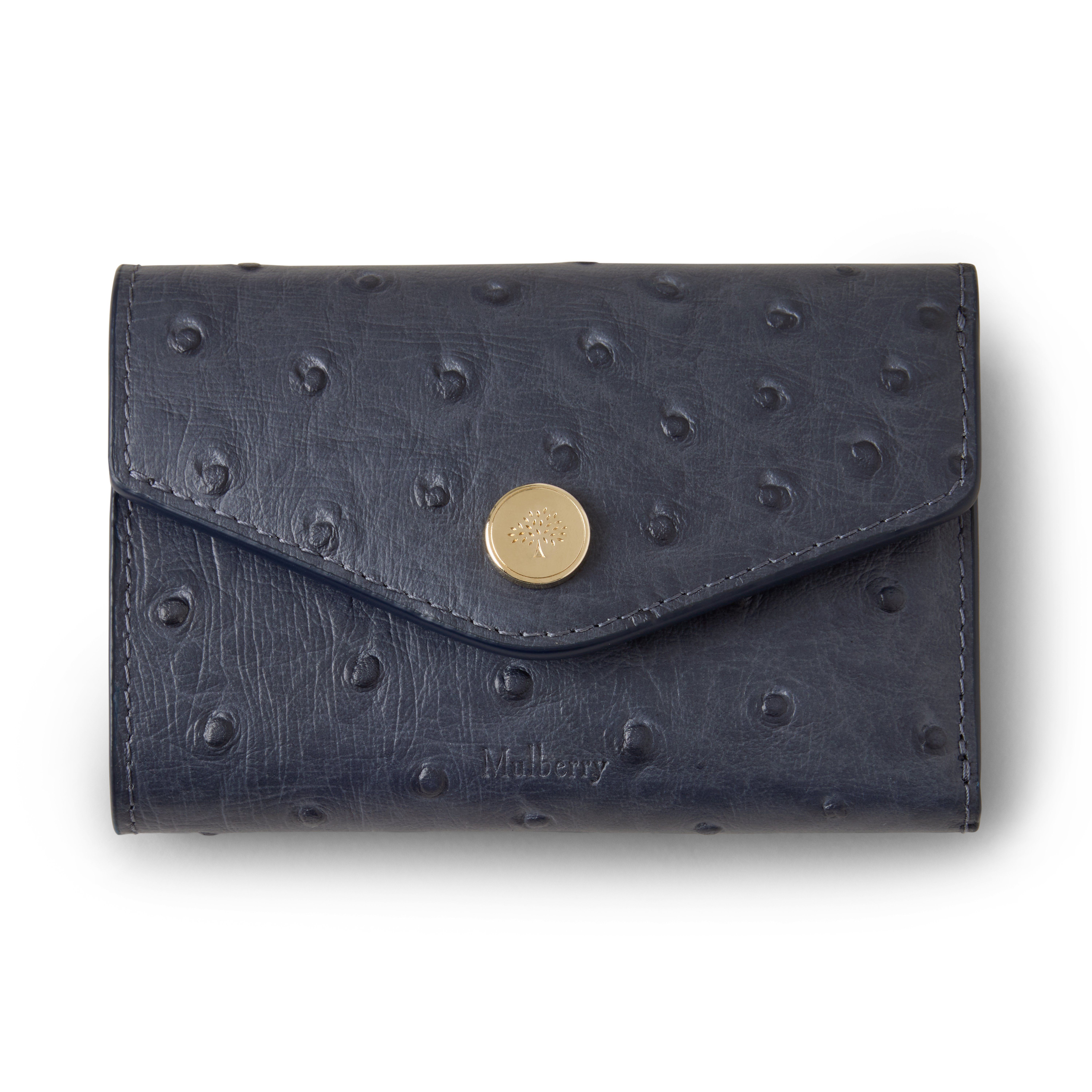 Mulberry Folded Multi-card Ostrich Embossed Leather Wallet In Black