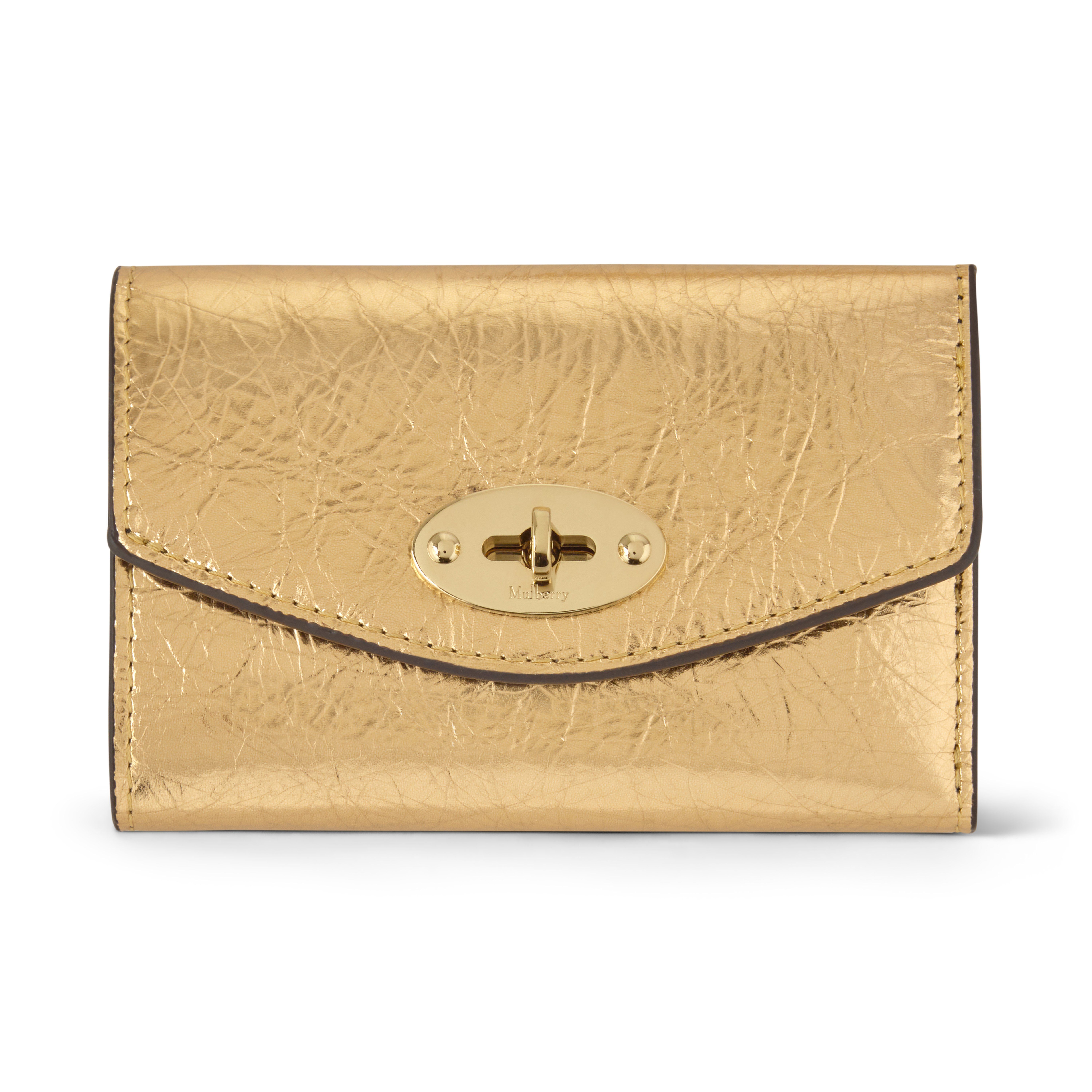 Mulberry Darley Metallic Leather Wallet On A Chain In Gold