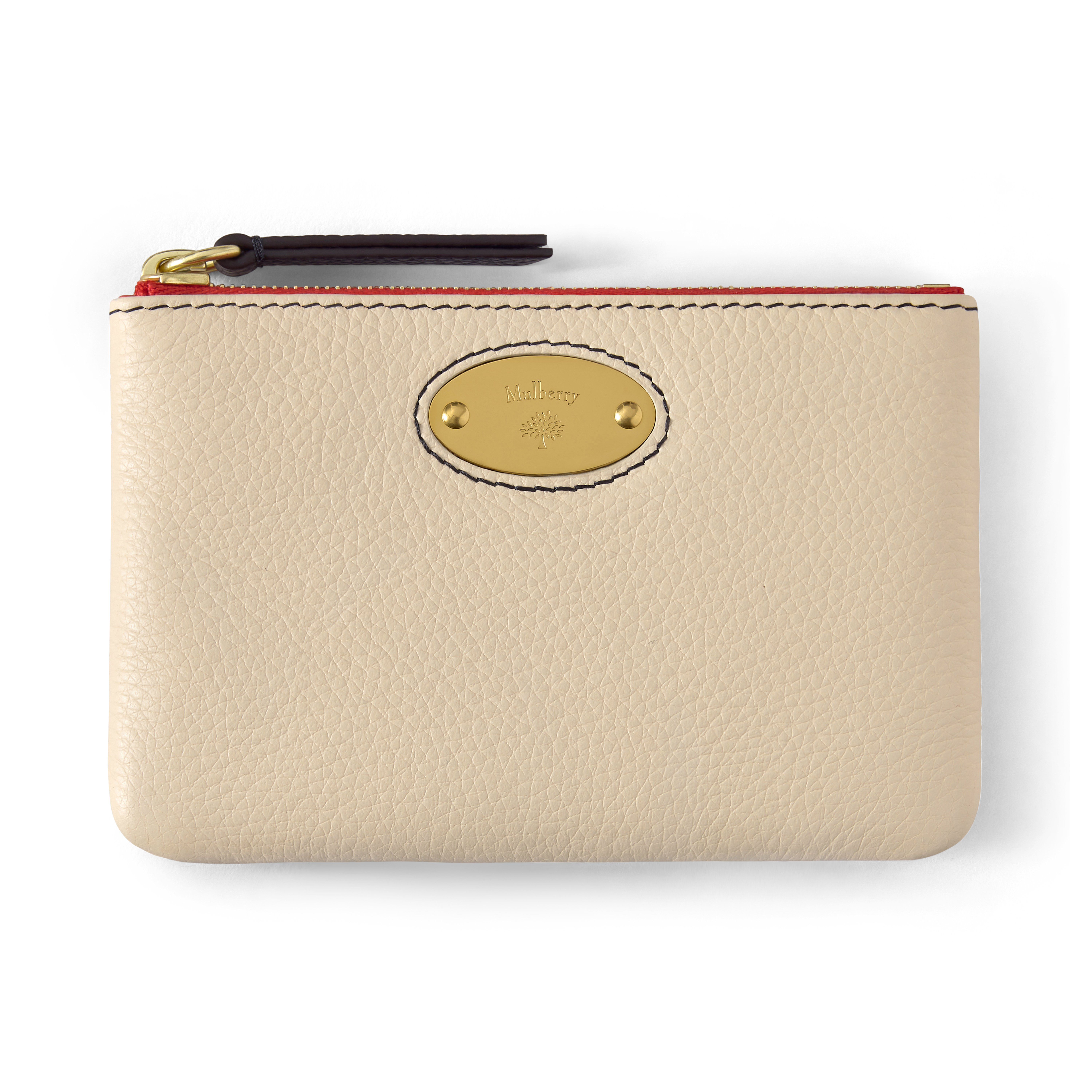 Mulberry Women's Plaque Small Zip Coin Pouch Clotted Cream-Coral