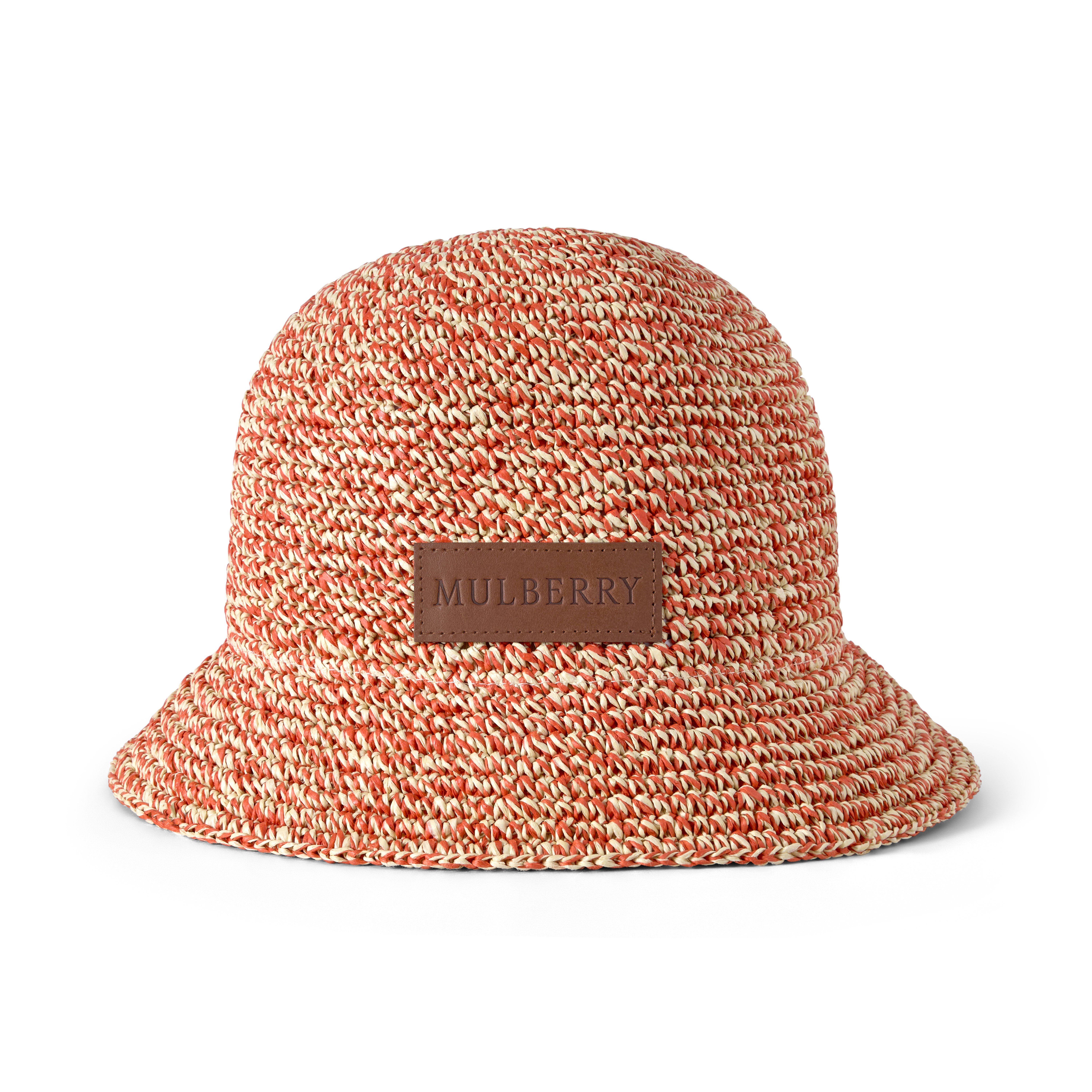 Mulberry Women's Raffia Bucket Hat Coral Orange-Chalk