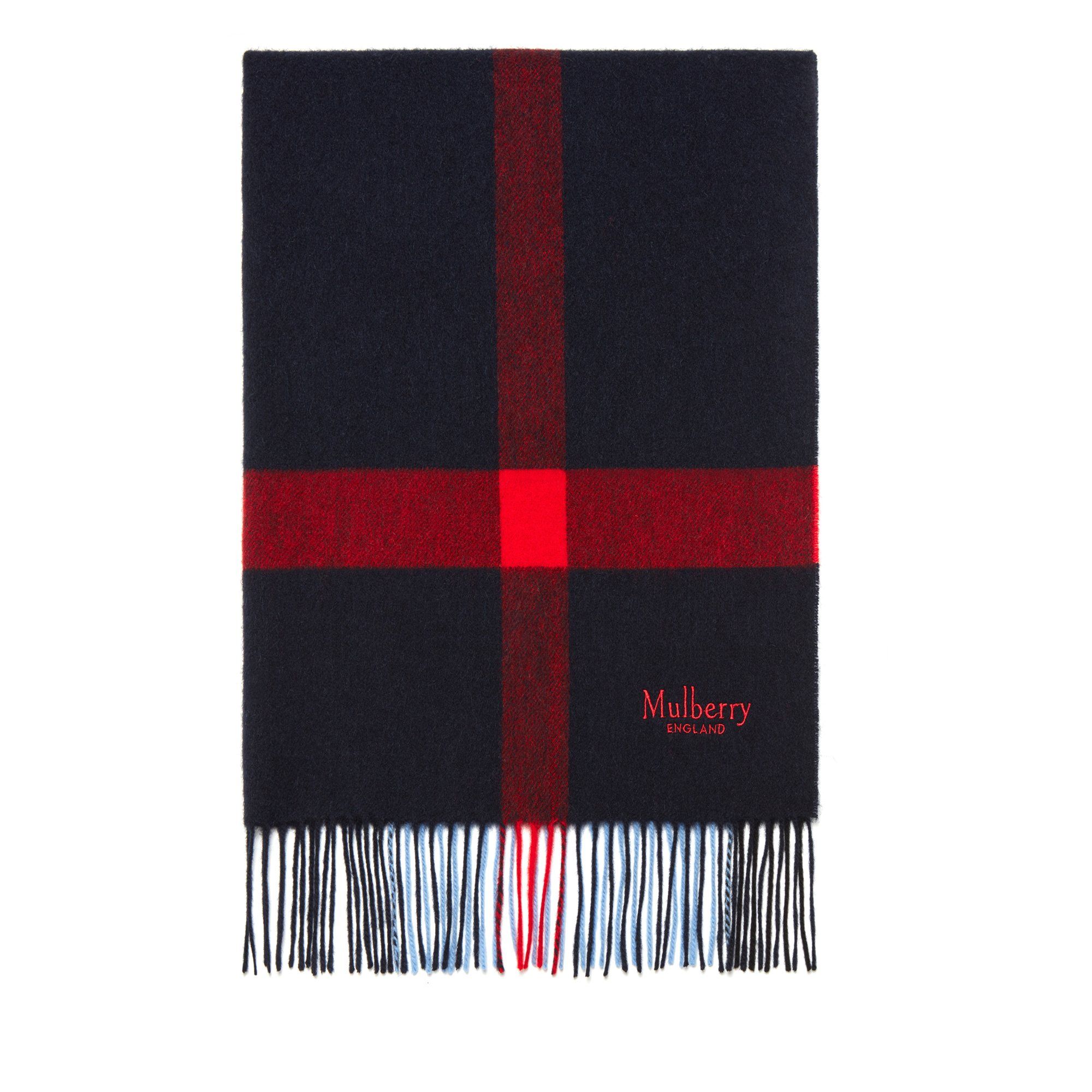 Mulberry Large Check Lambswool Scarf In Blue