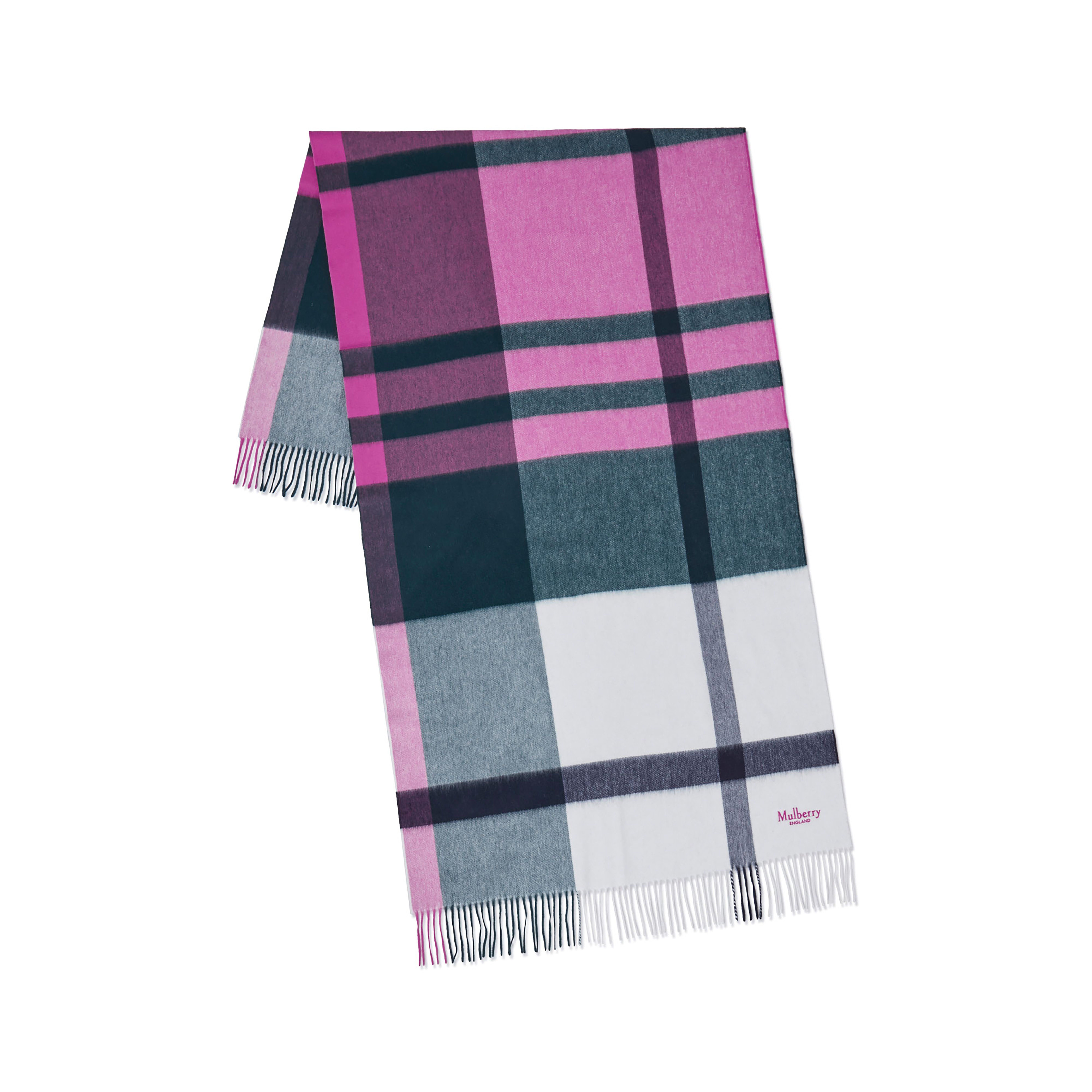 Mulberry Large Check Merino Wool Scarf In Multi