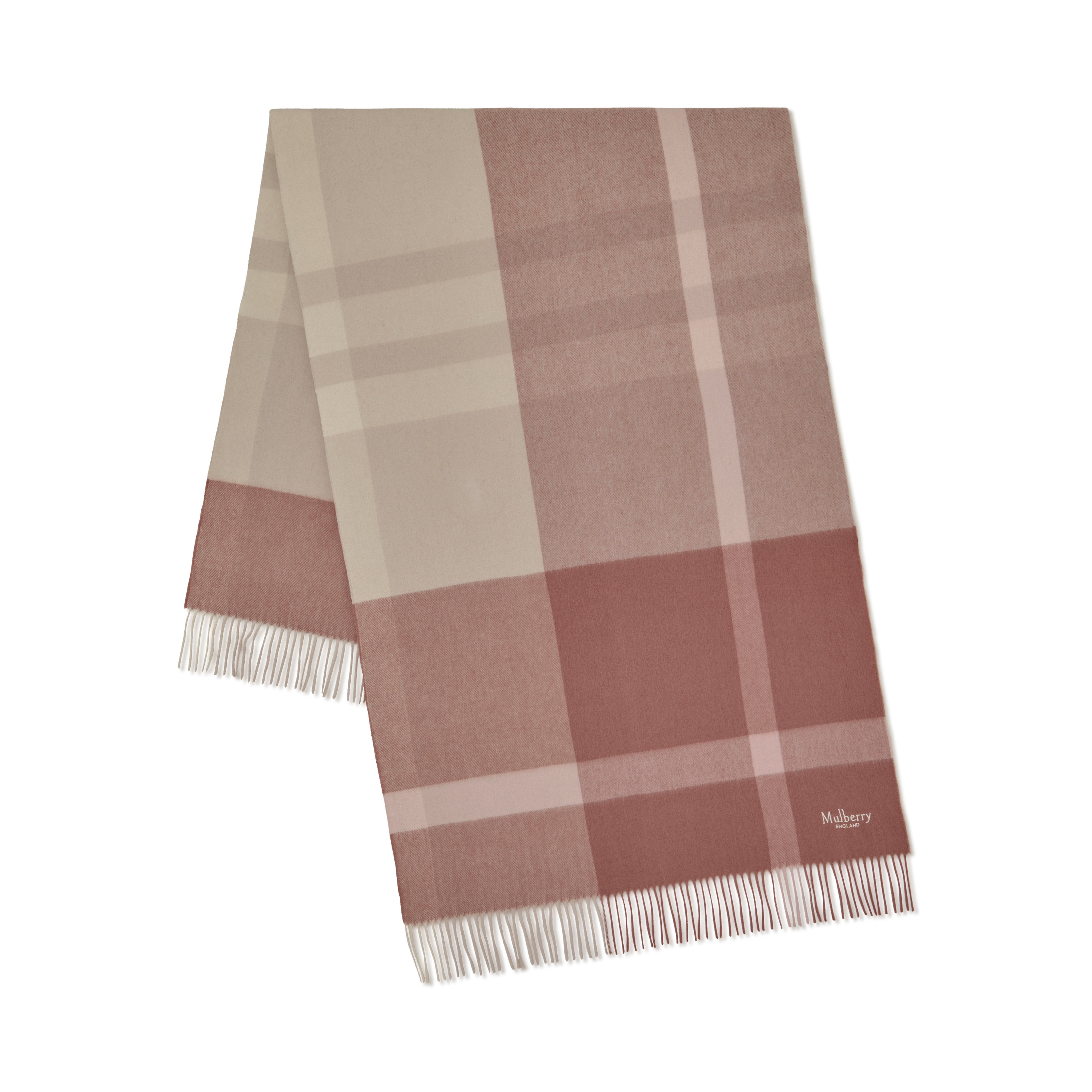 Mulberry Large Check Merino Wool Scarf In Brown