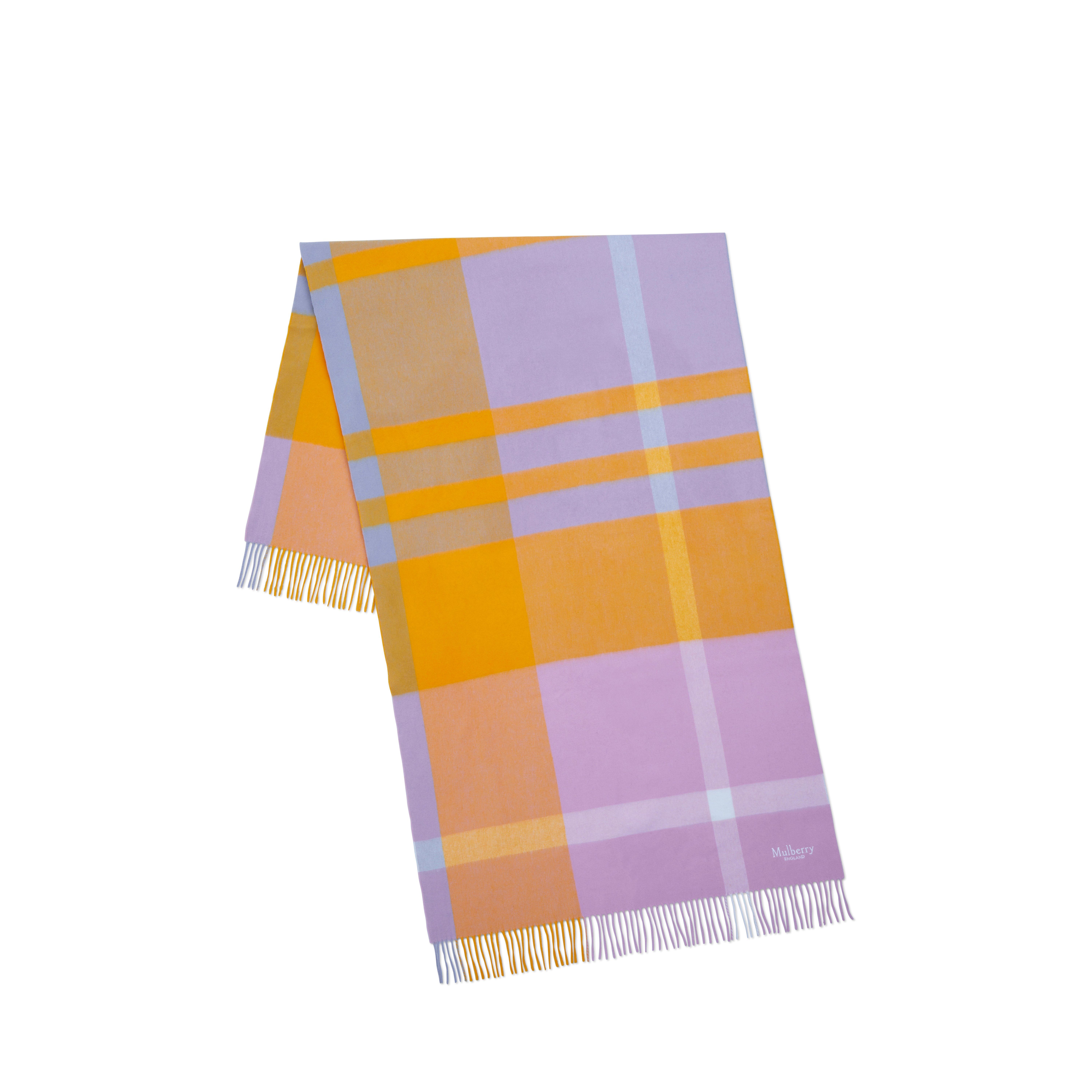 Mulberry Large Check Merino Wool Scarf In Gray