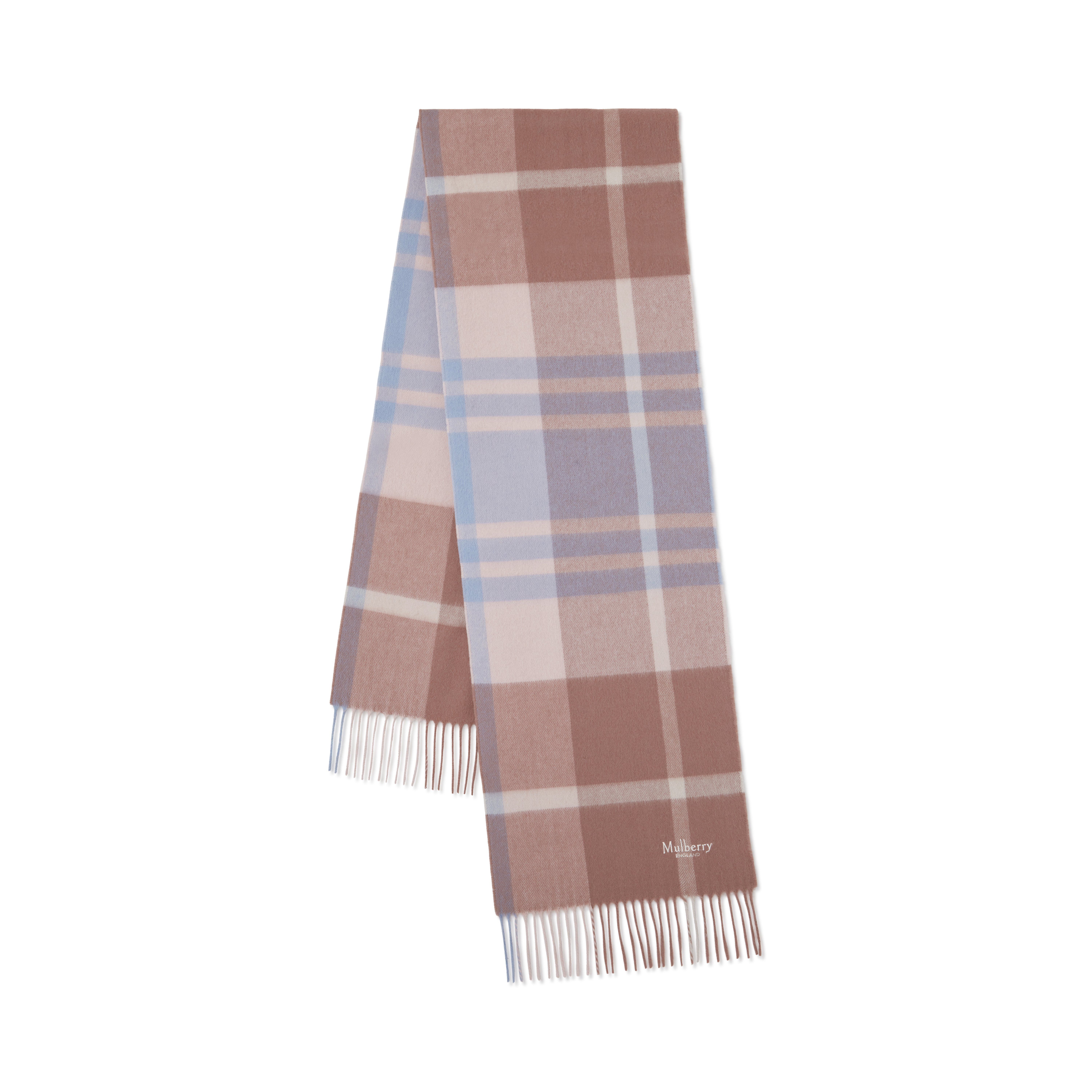 Mulberry Small Check Merino Wool Scarf In Blue