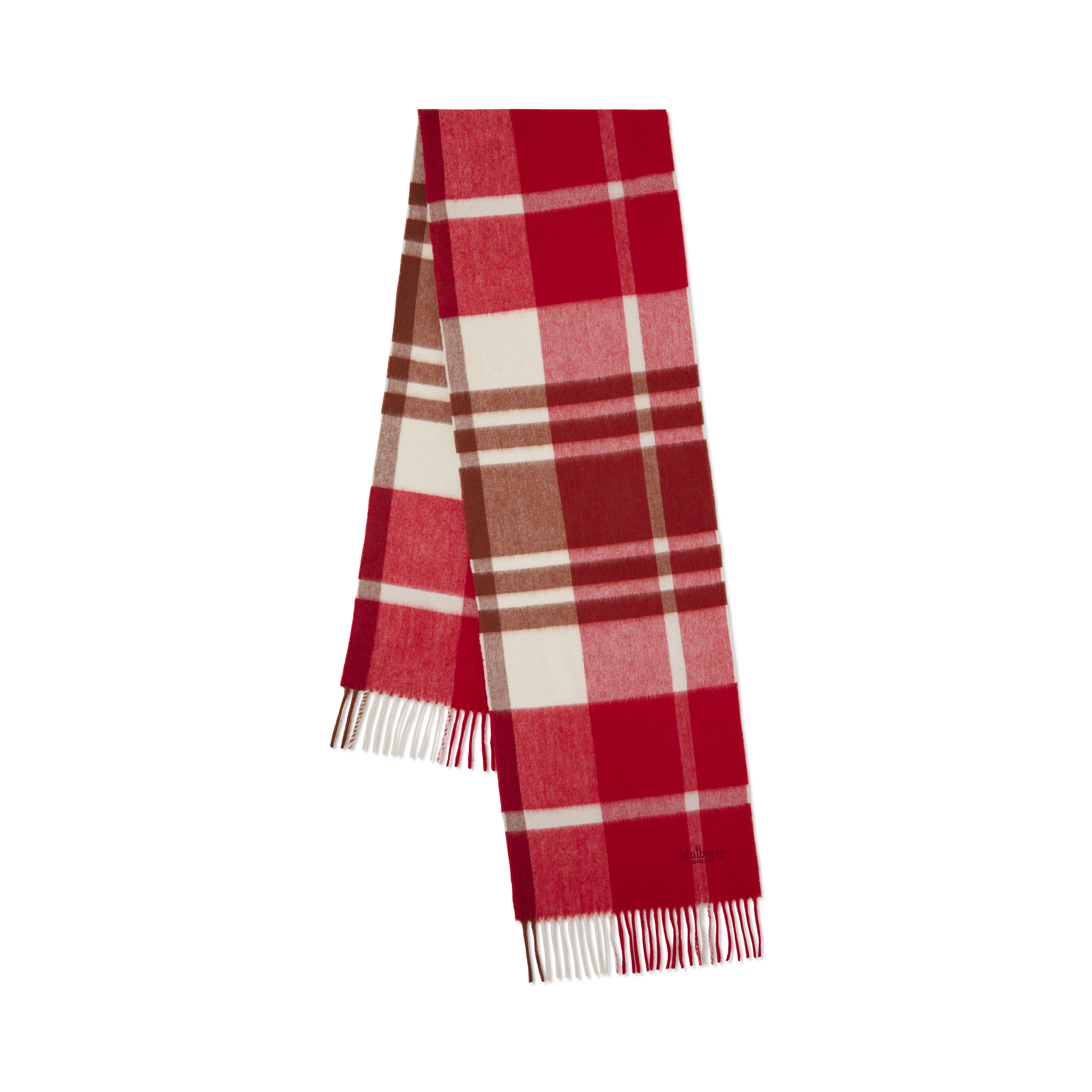 Mulberry Small Check Merino Wool Scarf In Red