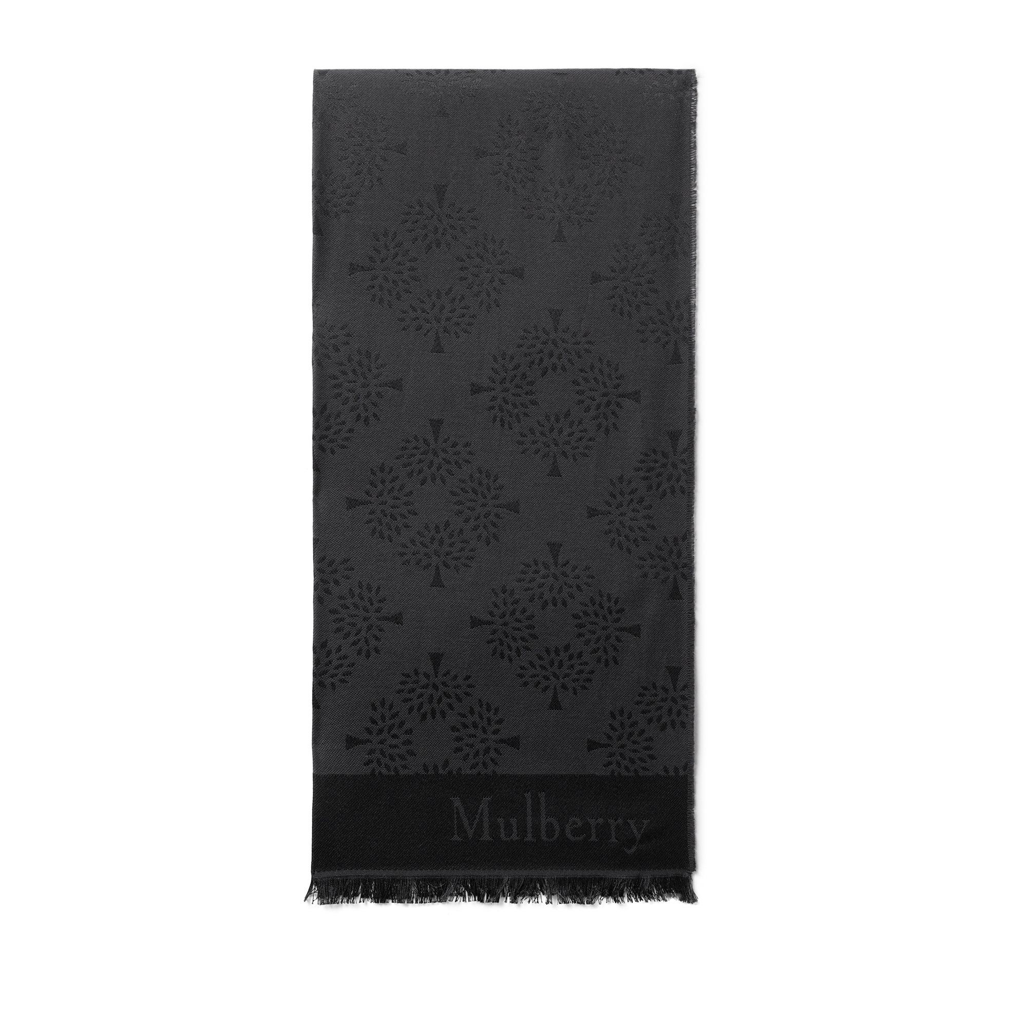 Mulberry Tree Jacquard Silk & Organic Cotton Scarf In Black