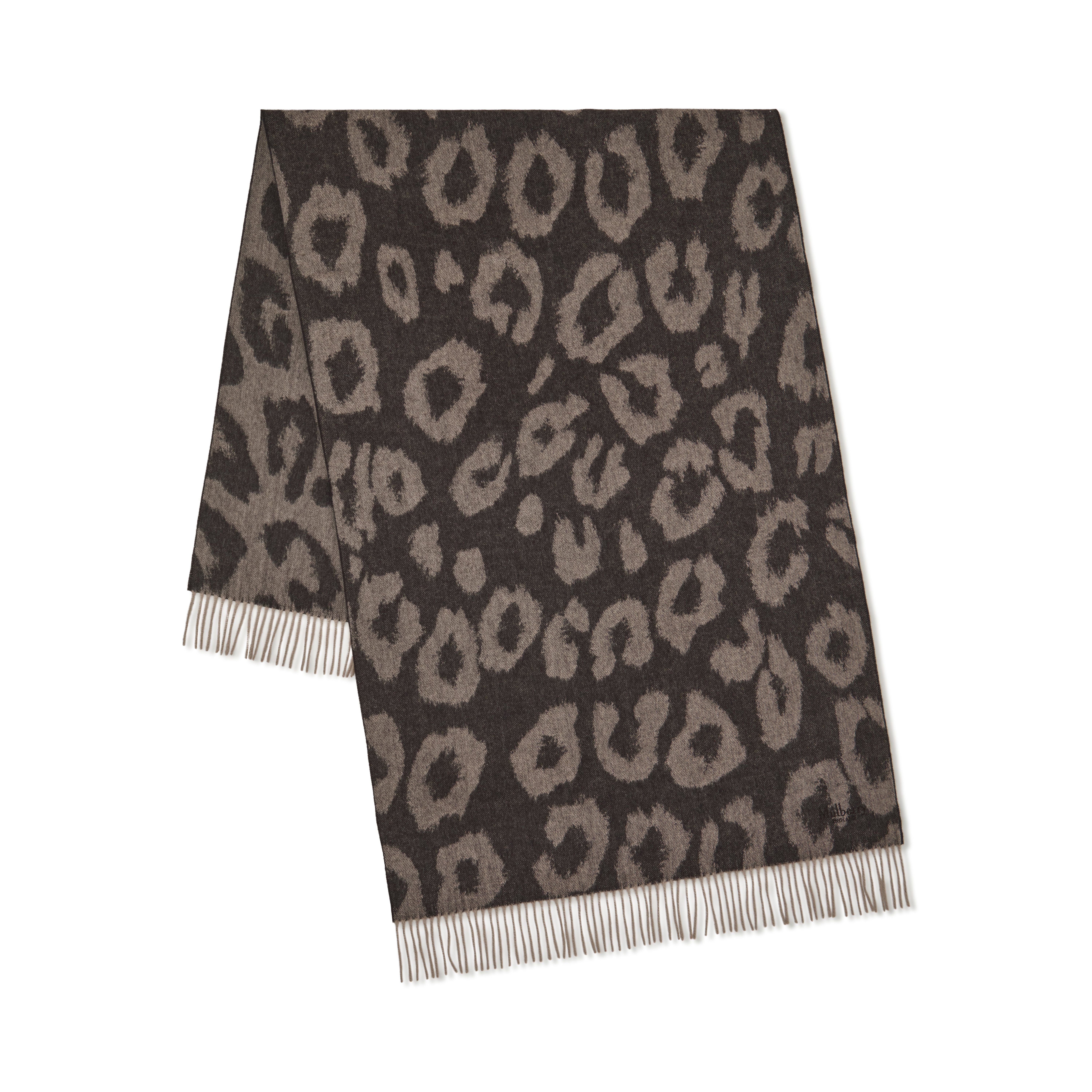 Mulberry Leopard Merino Wool Scarf In Black