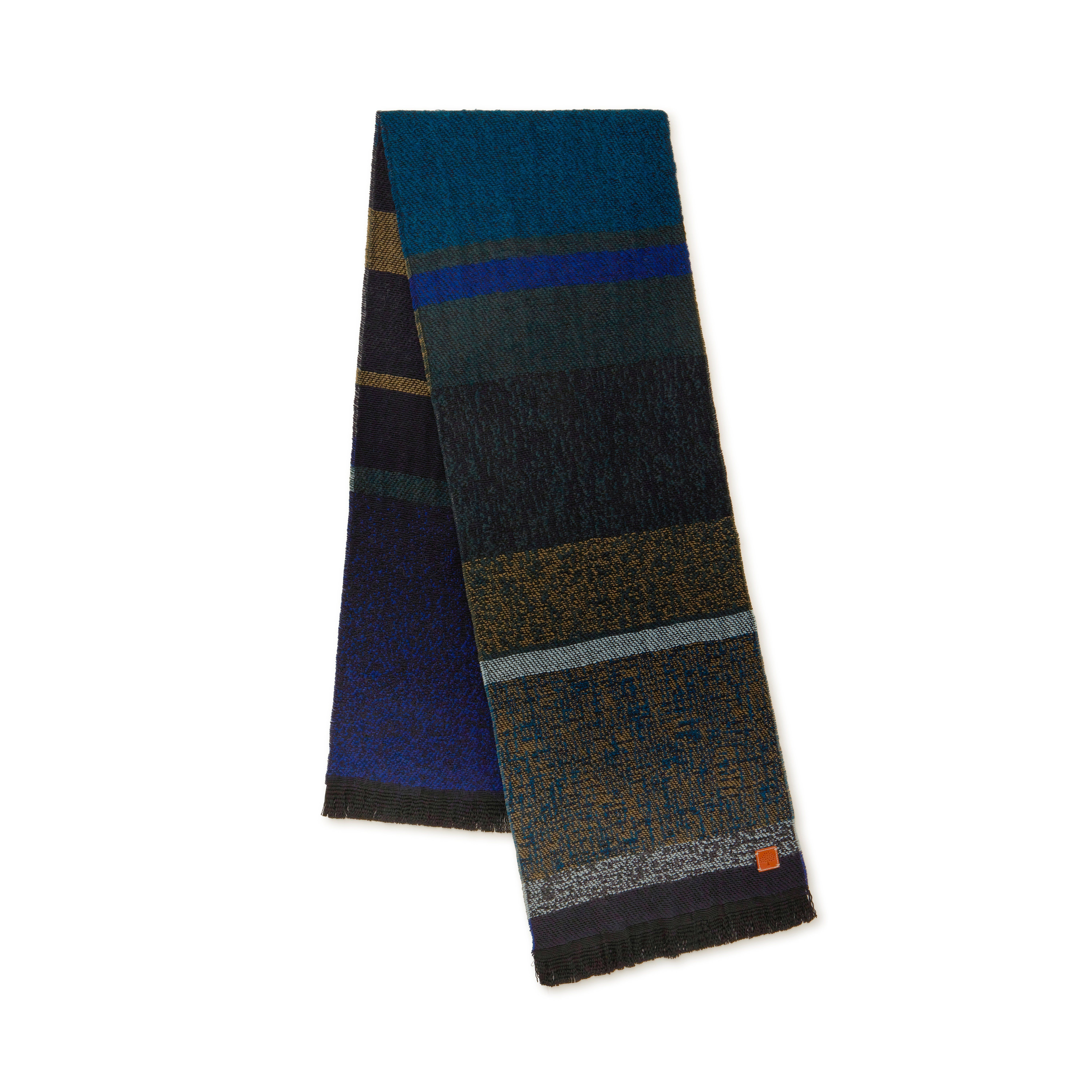 Mulberry Melange Block Stripe Scarf In Blue