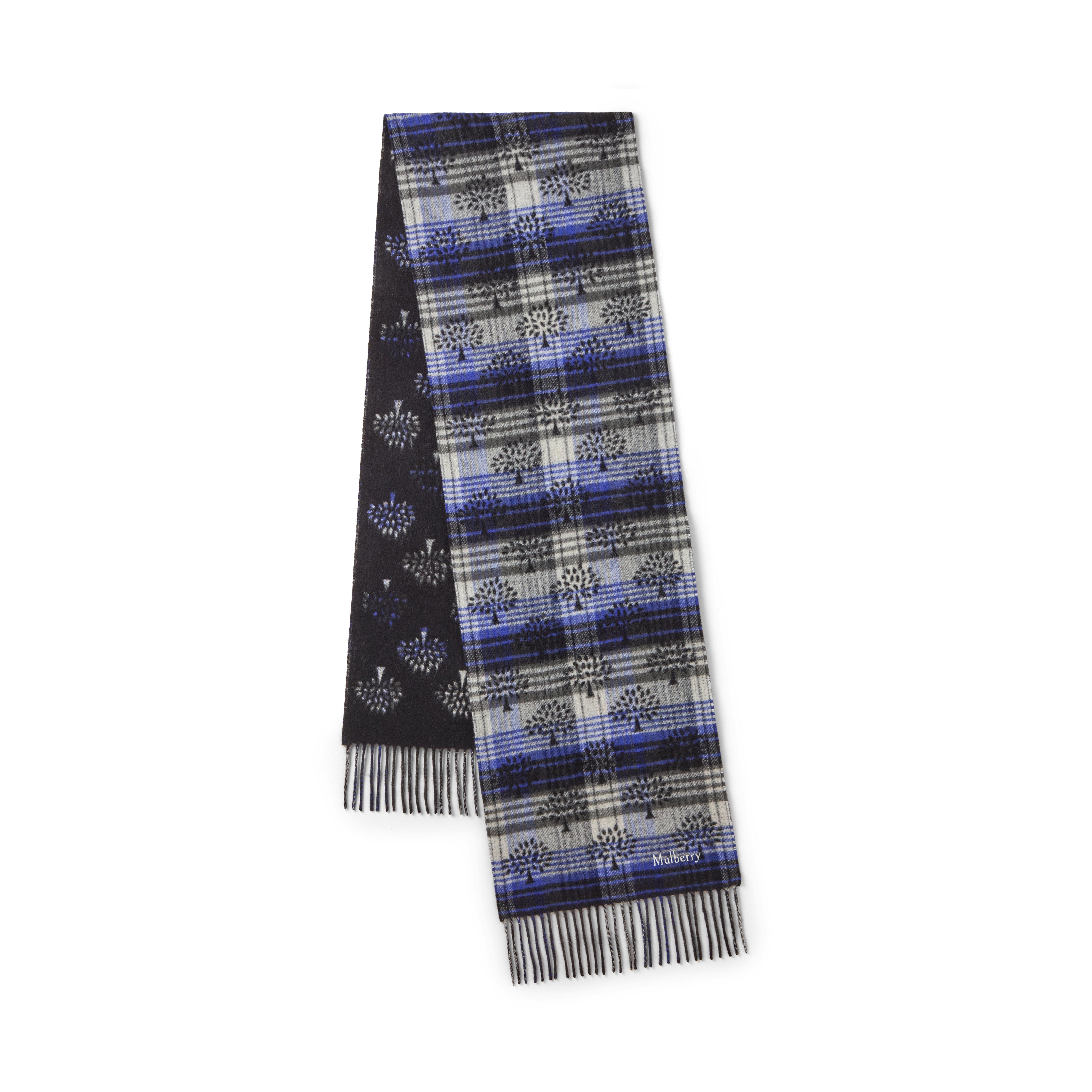 Mulberry Women's Heritage Check & Tree Scarf Black-Cobalt Blue