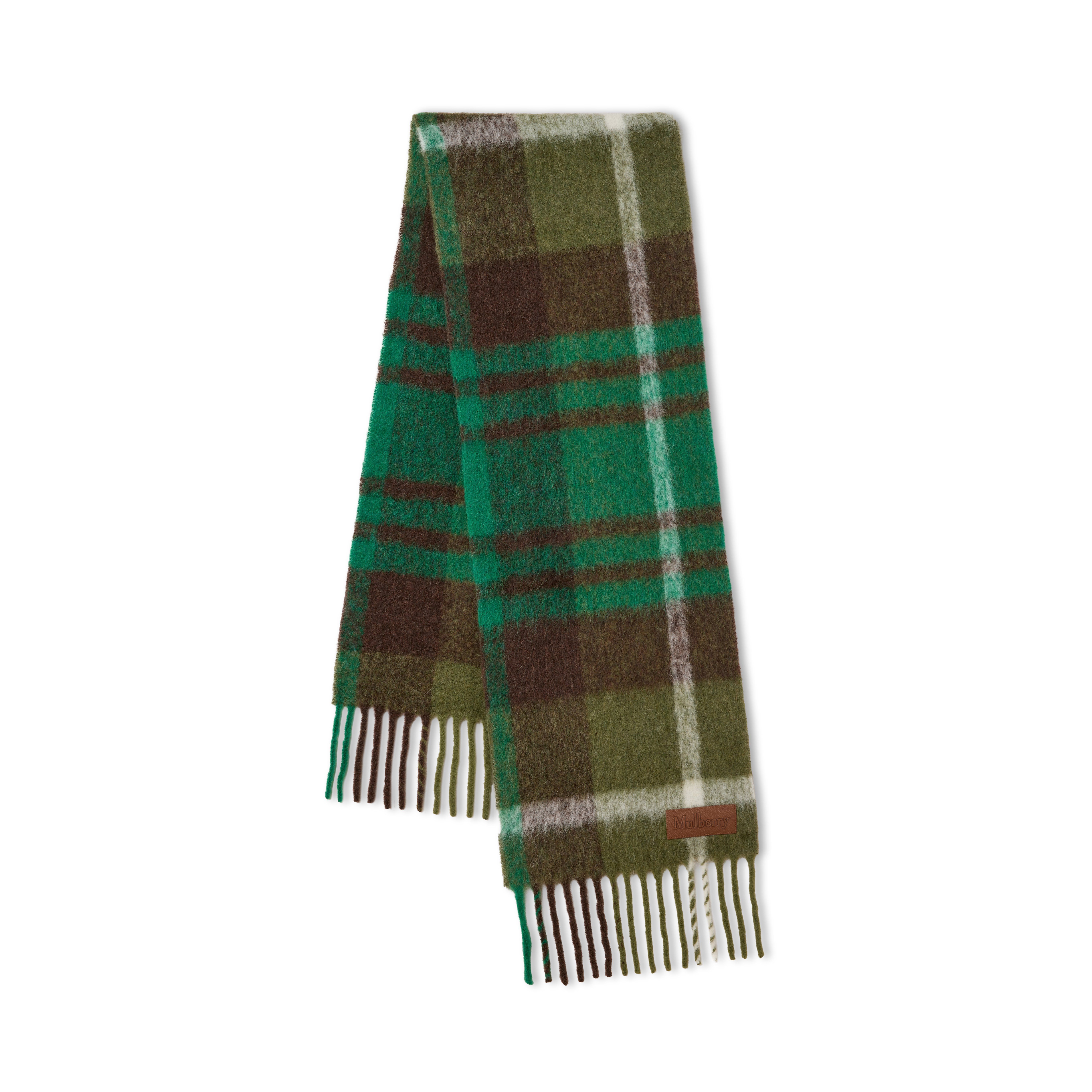 Mulberry Oversized Check Textured Scarf In Green