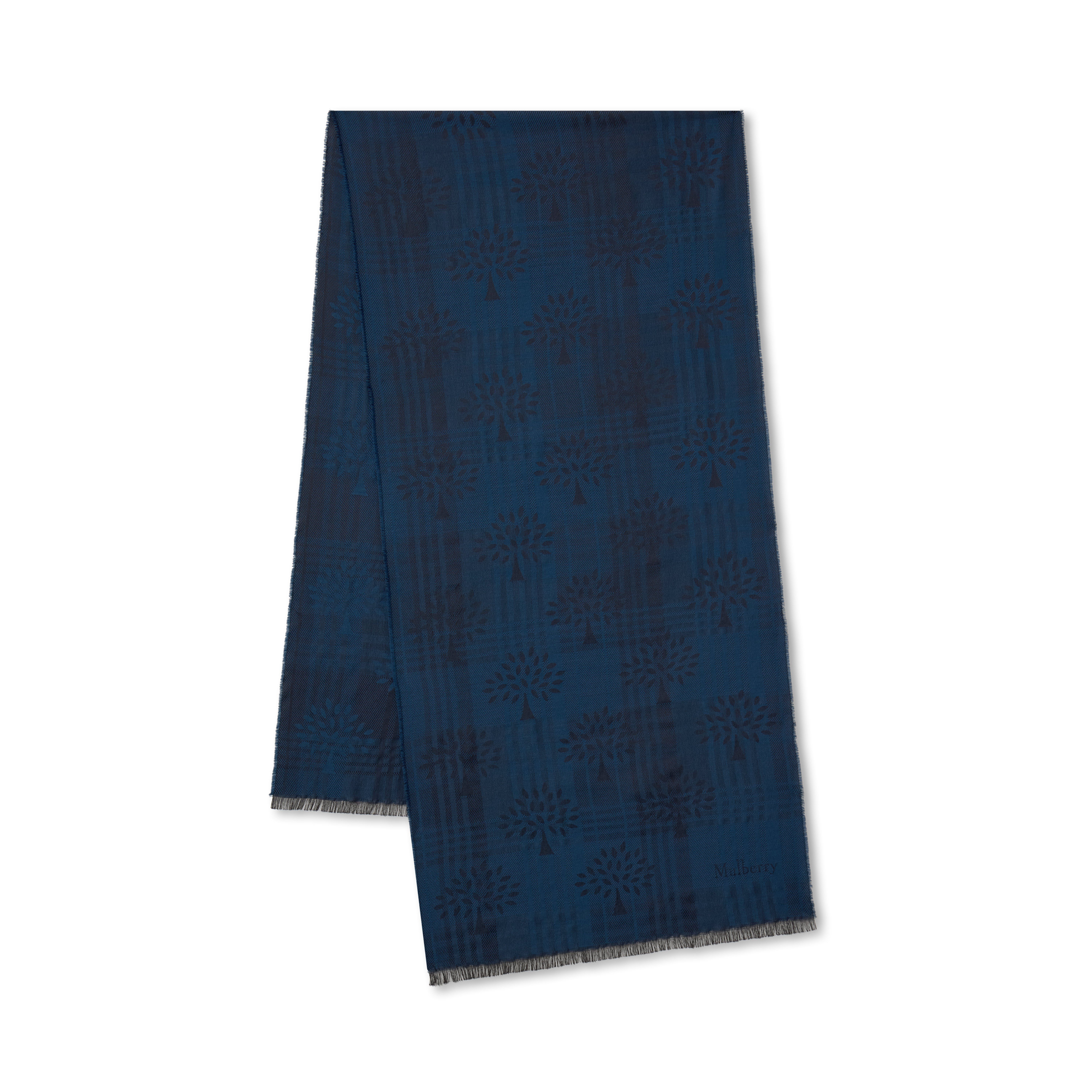 Mulberry Women's Check & Tree Rectangular Scarf Night Sky