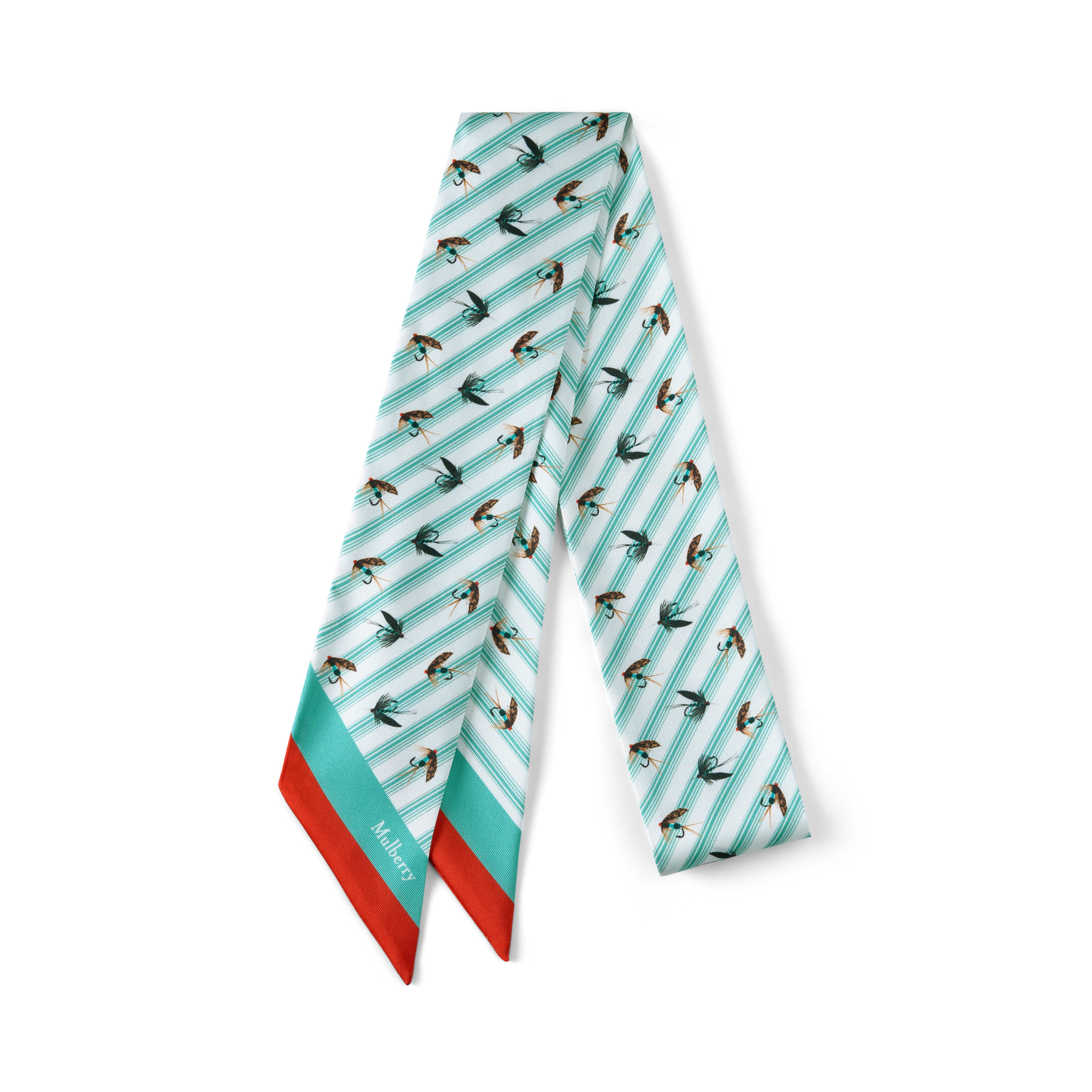 Mulberry Women's Skinny Scarf - Feather Lure Marina Blue-Coral Or
