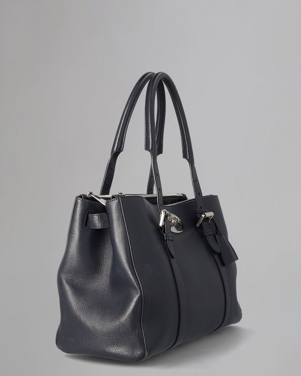 Mulberry Large Bayswater Double Zip Tote in Midnight Blue Shiny