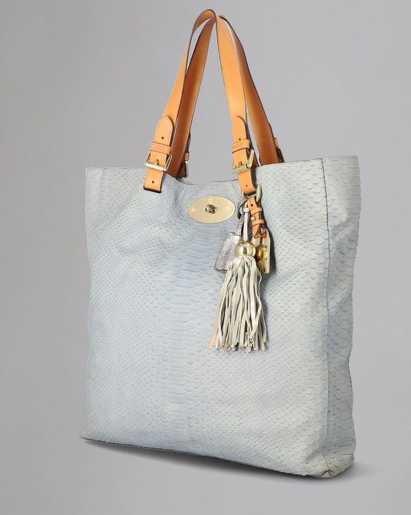 Oversized Bayswater Tote | Pale Blue Silky Snake Prt - Mulberry