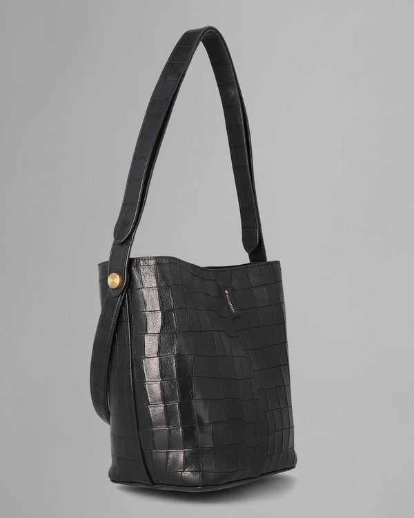 Small Kite Tote Pre Loved Black Deep Embossed Croc Print Pre Loved Bags Mulberry