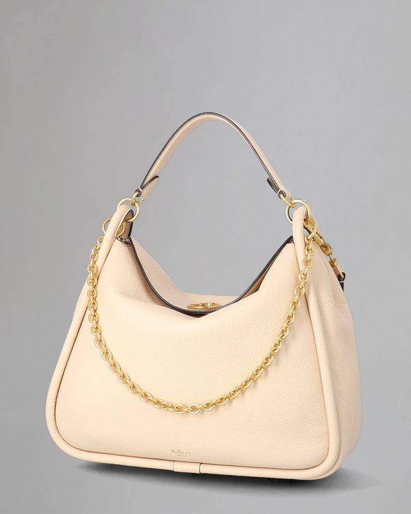 Leighton Pre Loved Linen Beige Small Classic Grain Pre Loved Bags Mulberry