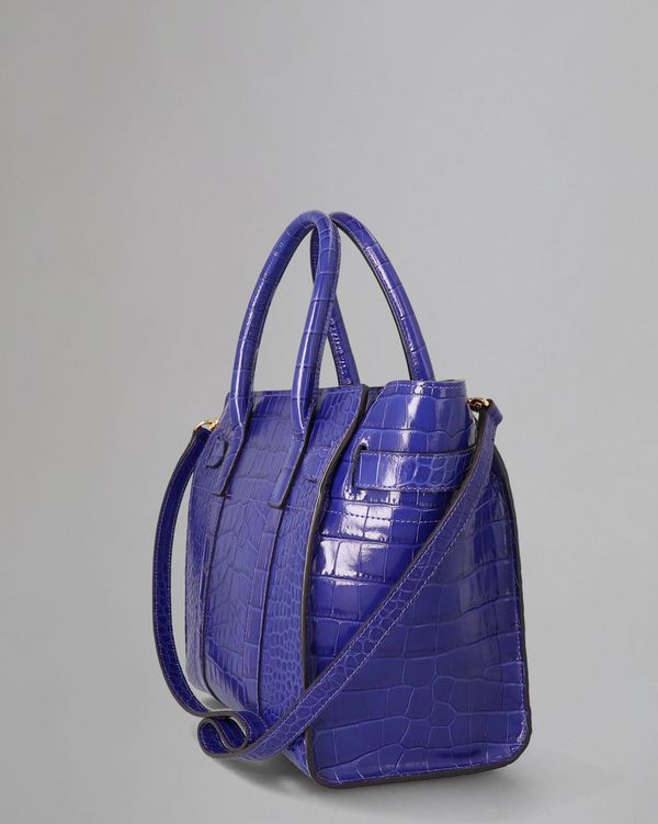 Mulberry | Small Zipped Bayswater | Pre-Loved | Cobalt Blue Shiny Croc