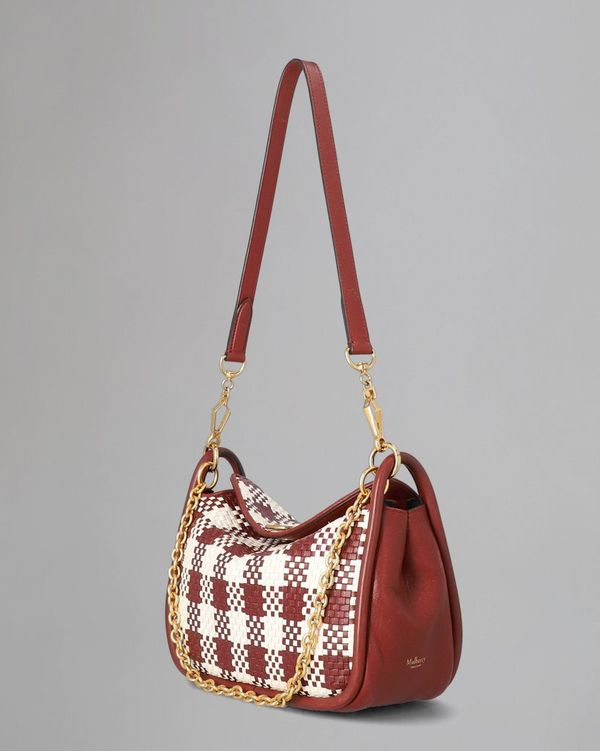 Small Leighton Pre Loved Venetian Red Vichy Woven Check Pre Loved Bags Mulberry