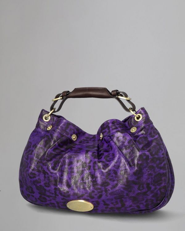 Mitzy East West Hobo Pre Loved Grape Shiny Leopard Pre Loved Bags Mulberry