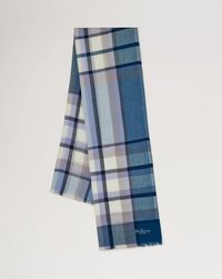 Mega Check Scarf | Poplin Blue & Ecru Cashmere Blend | Women