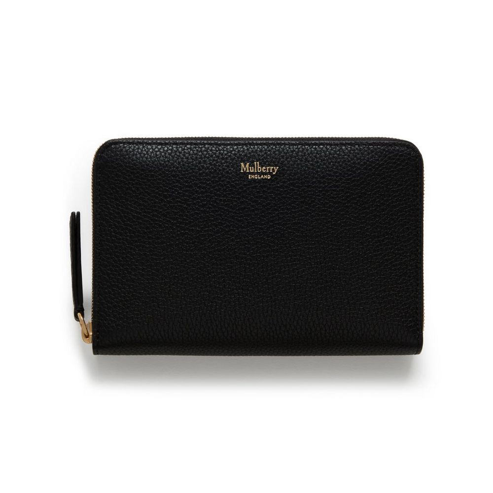 Medium Zip Around Wallet | Black Small Classic Grain | Women | Mulberry