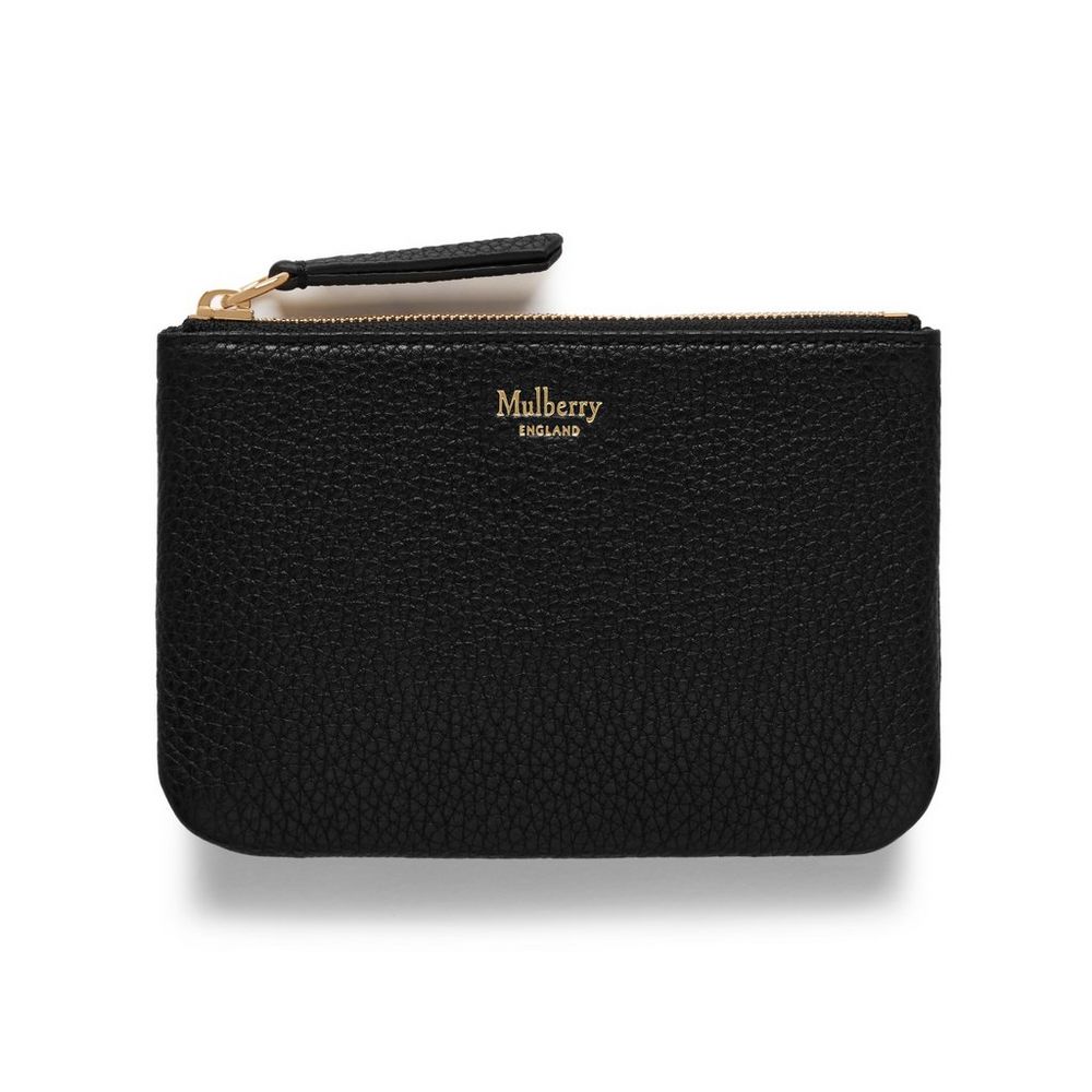 Zip Coin Pouch | Black Small Classic Grain | Women | Mulberry